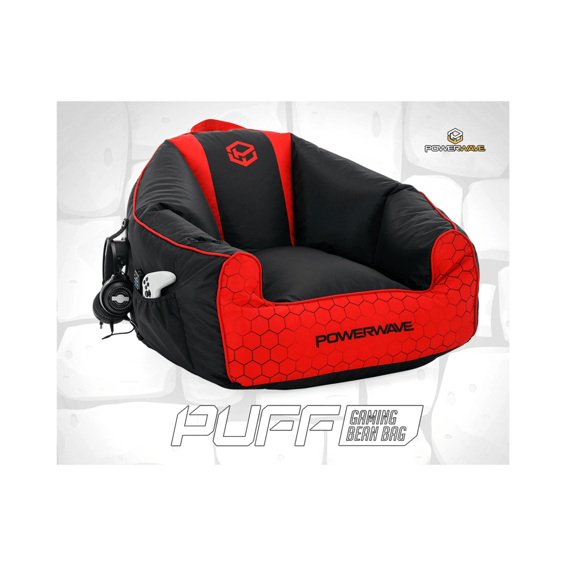 2 Powerwave PUFF Gaming Bean Bag Chair - Red, 2 of 7
