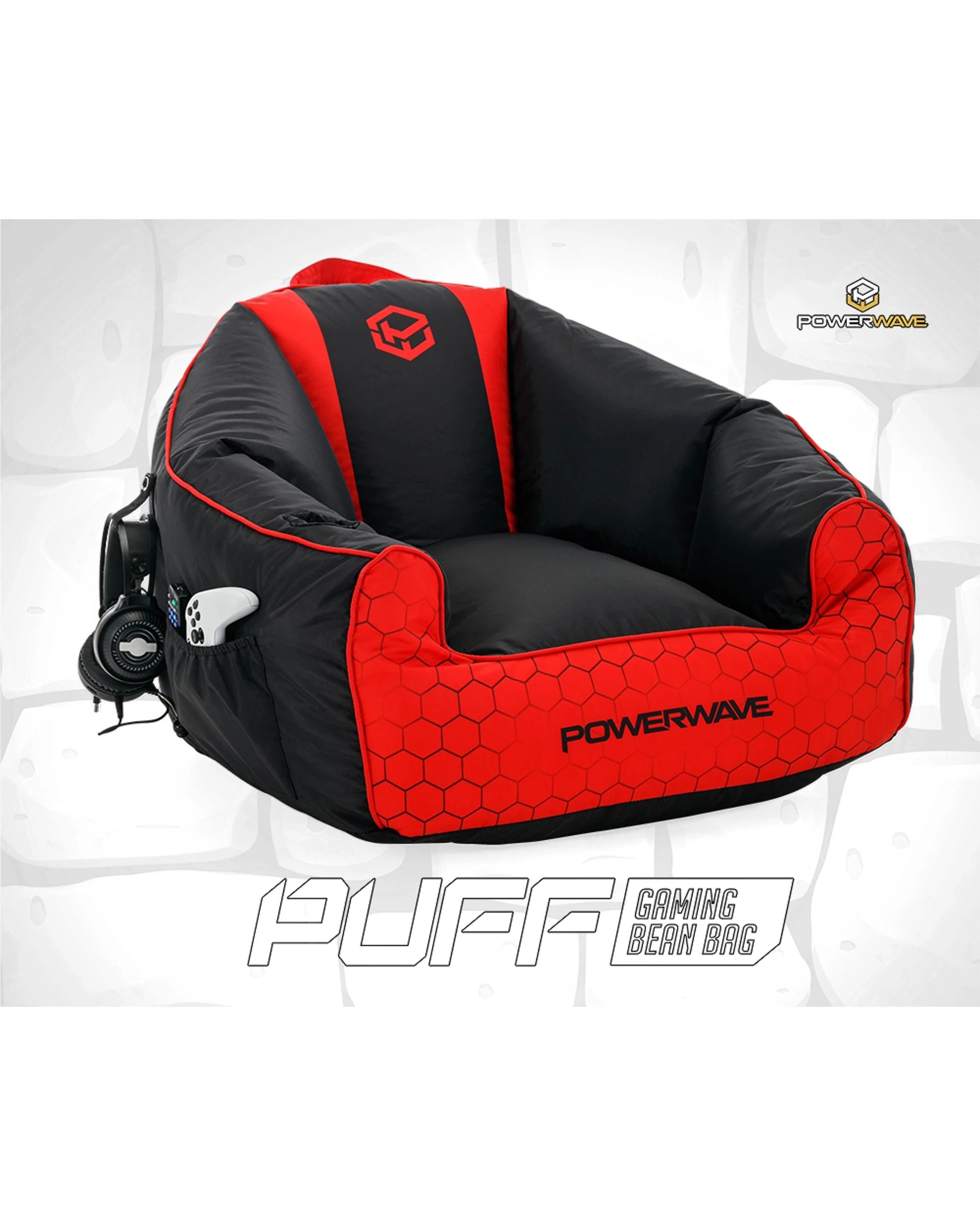 2 Powerwave PUFF Gaming Bean Bag Chair - Red, 2 of 7