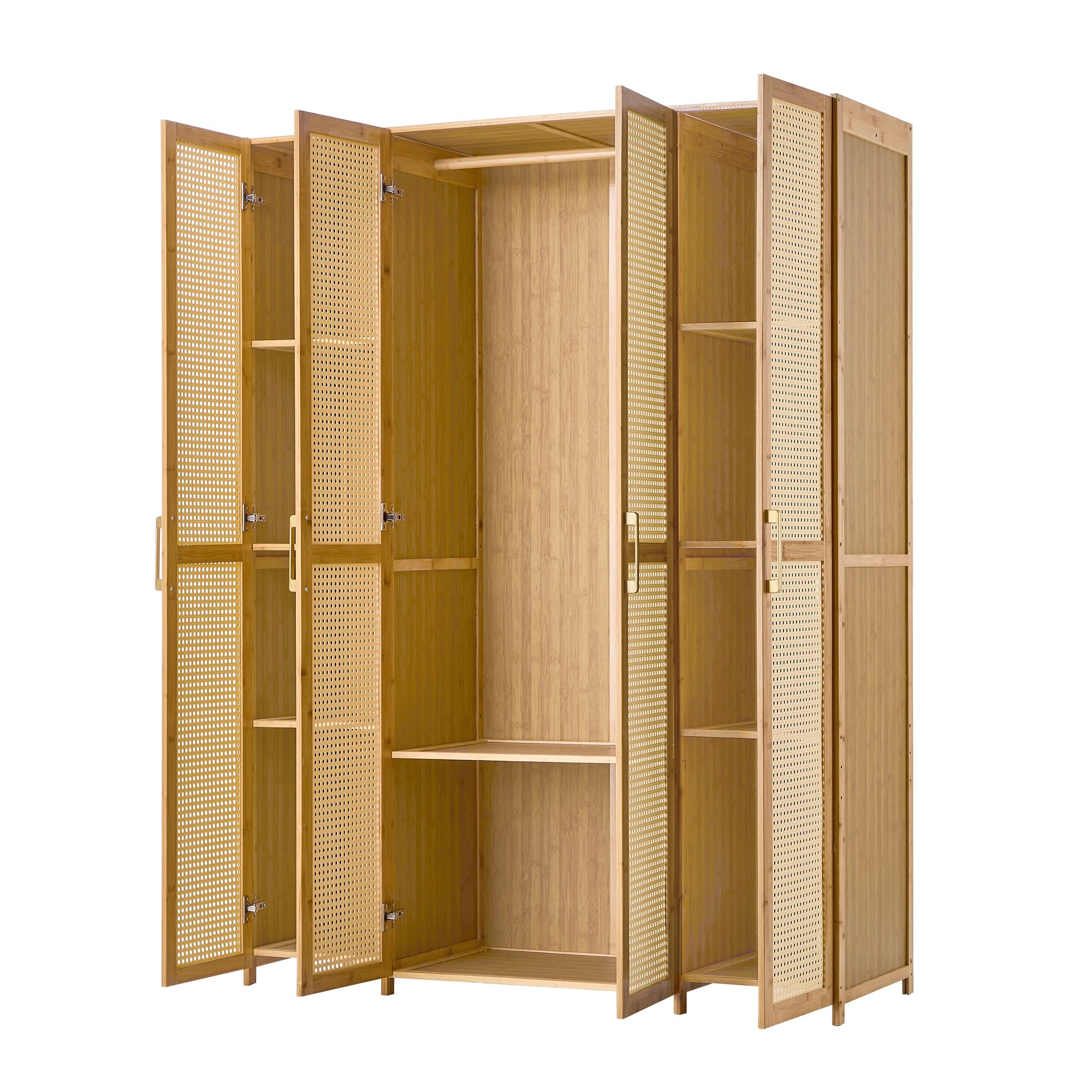 3 Oikiture Wardrobe Clothes Storage Cabinet Large Cupboard 4 Doors 10 Shelves - Natural, 3 of 5