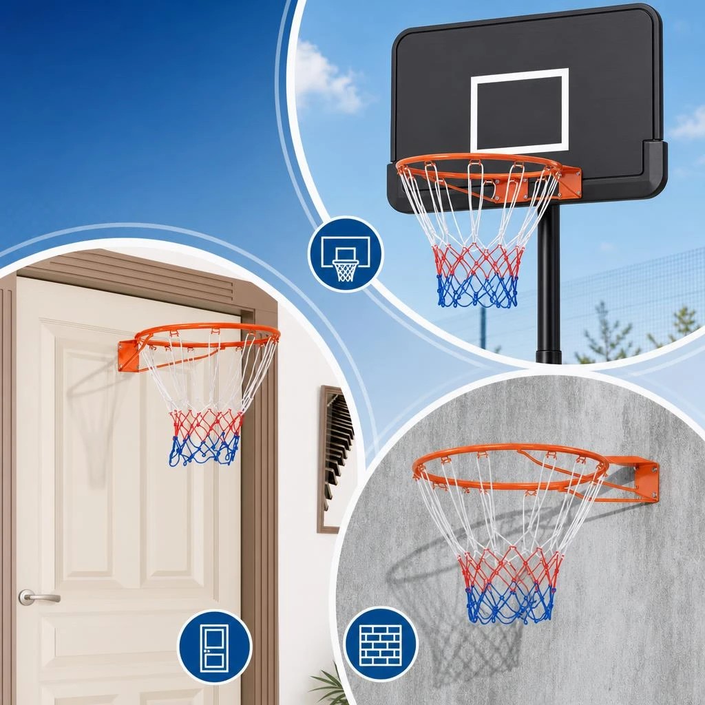 4 Costway 38CM All Weather Basketball Hoop Goal Rim Replacement Indoor Outdoor Wall Door Mounted, 4 of 6