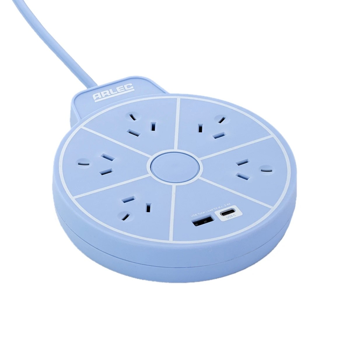 3 Arlec 5 Outlet USB A & C Charging Ports Round Powerboard - Blue, 3 of 6