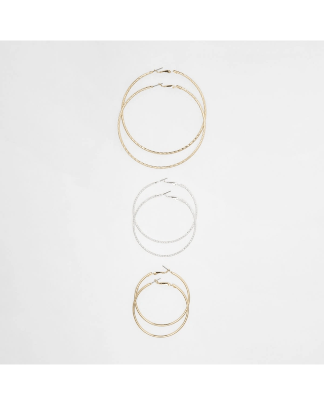 3 Pack Oversized Hoop Earrings - Gold Tone and Silver 