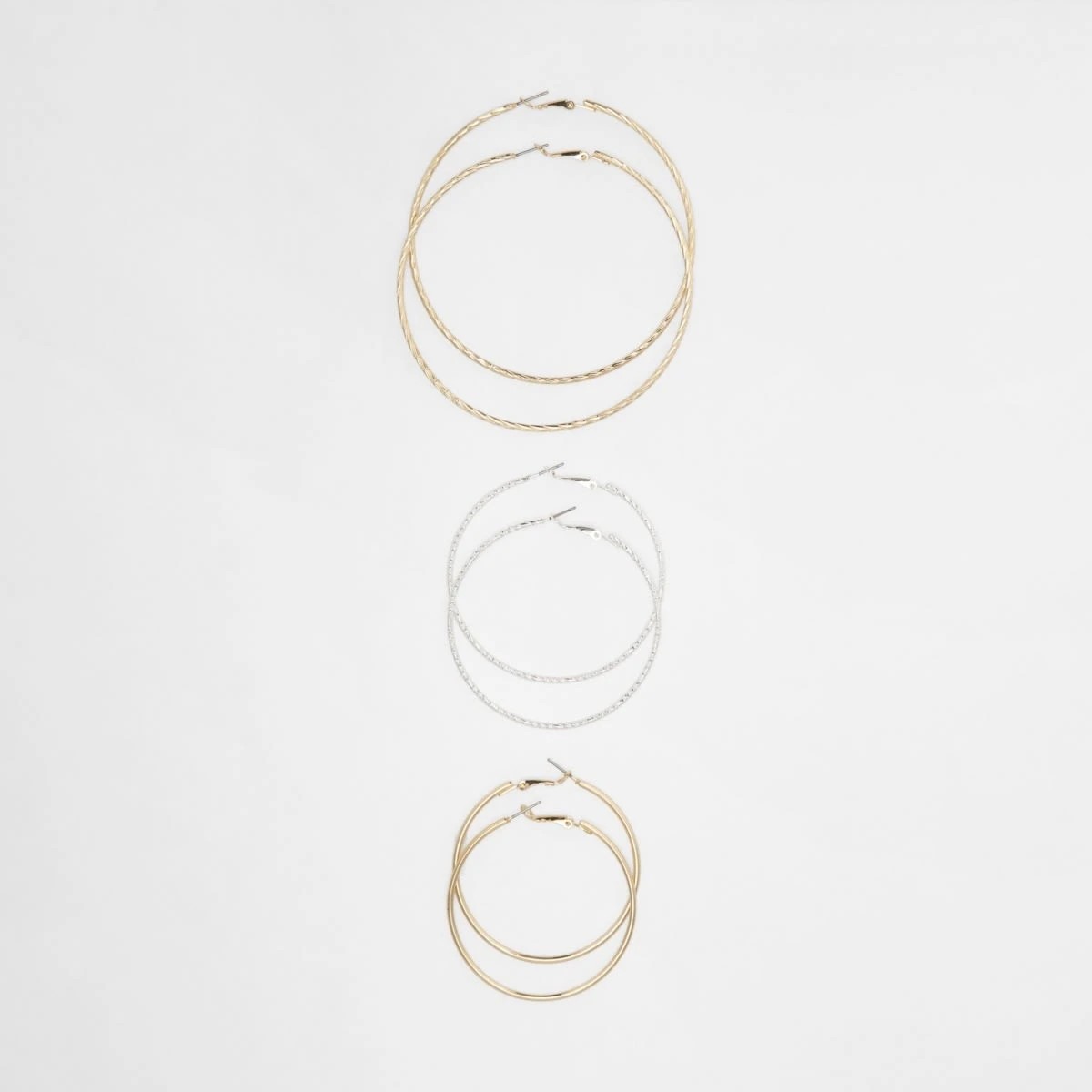 1 3 Pack Oversized Hoop Earrings - Gold Tone and Silver Tone, 1 of 5