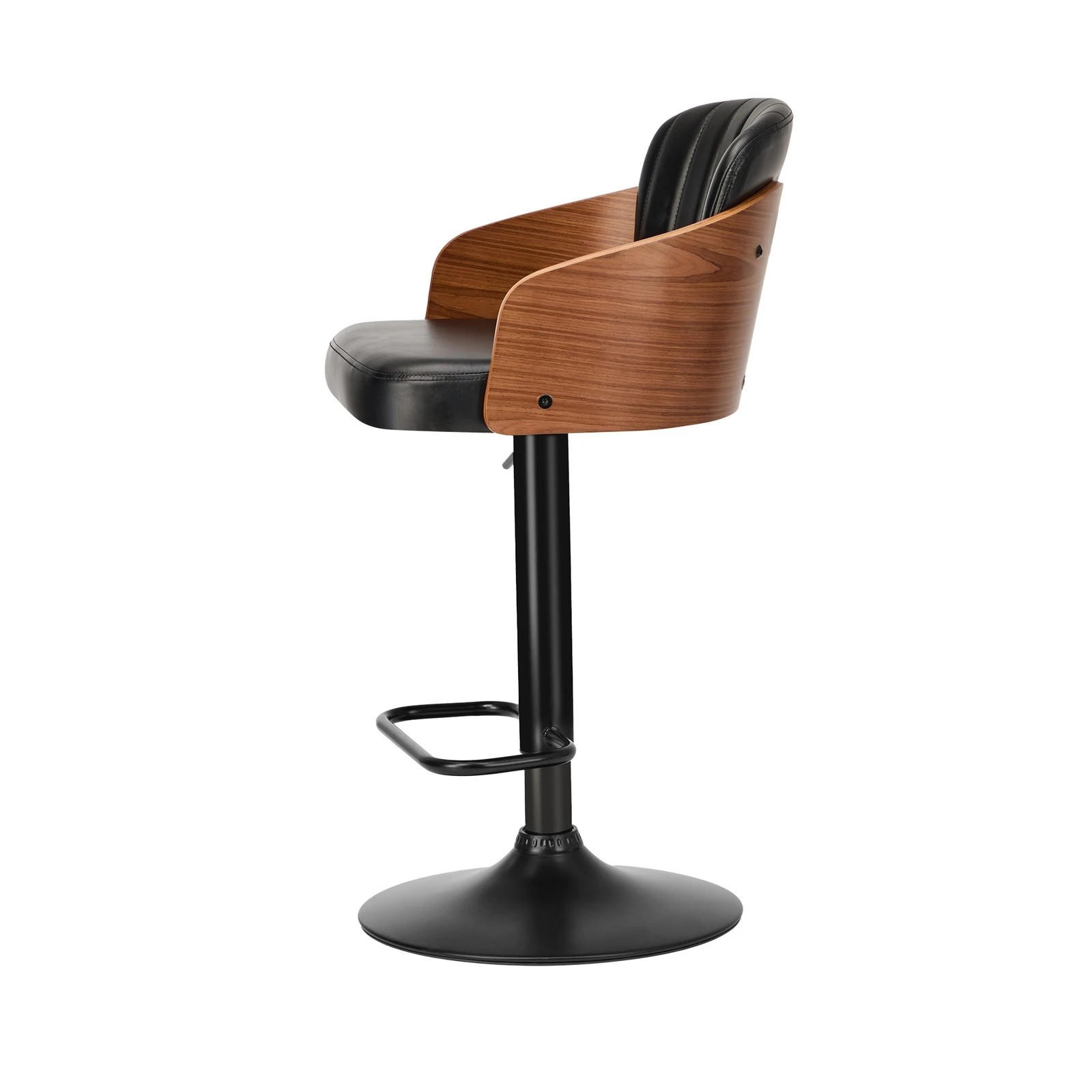 7 Oikiture 2x Bar Stools Adjustable Counter Height Stool Swivel Leather - Black, 7 of 9