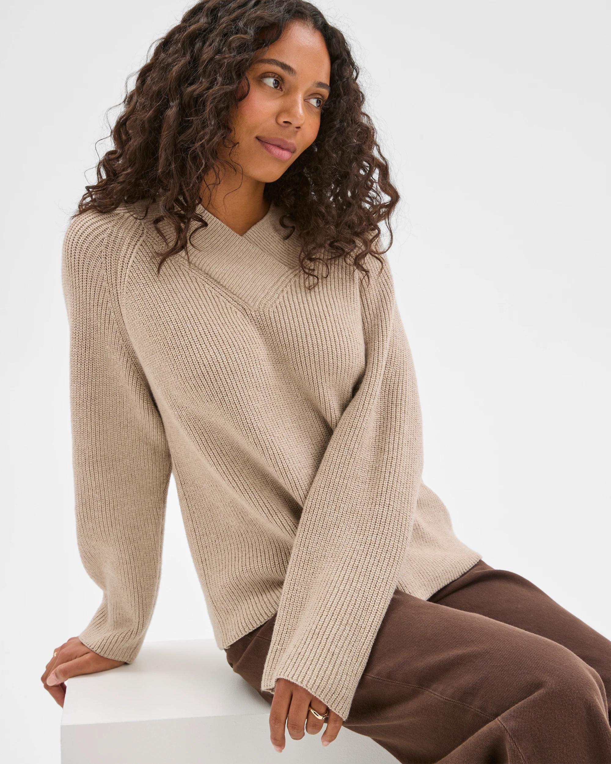 1 Target Woman High Wrap Neck Relaxed Jumper MID FAWN MARLE, 1 of 6