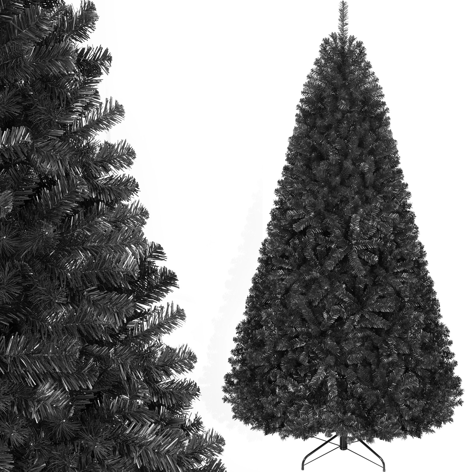 Costway 228cm Black Artificial Halloween Christmas Tree w/1258 Tips ...
