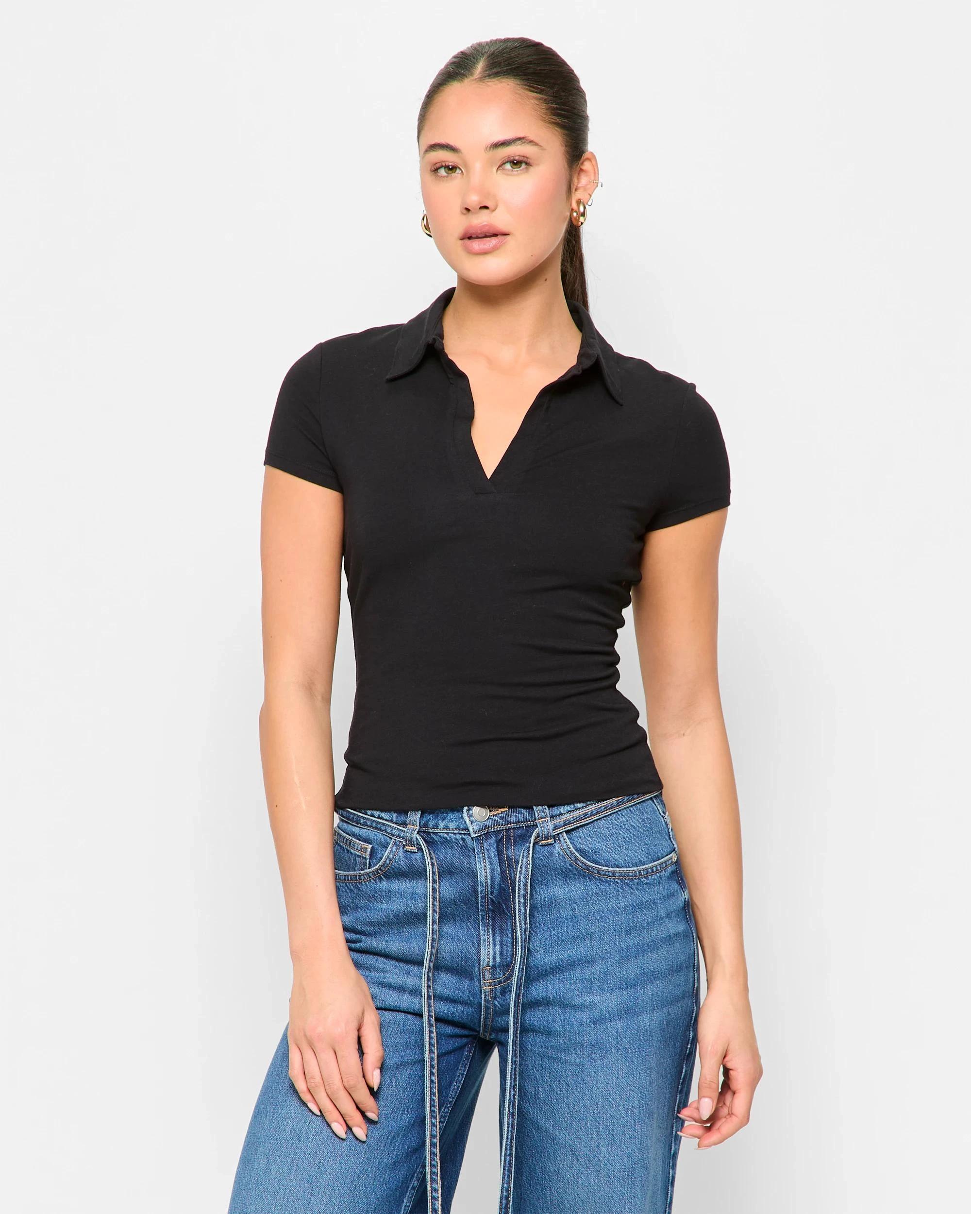 1 Australian Cotton Double Layer Polo Top - Lily Loves BLACK, 1 of 5