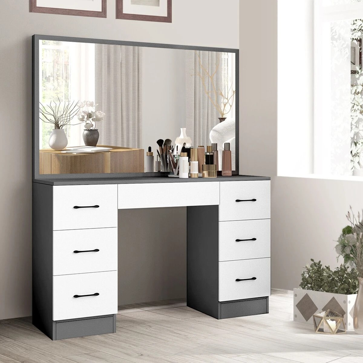 8 LUXSUITE Dressing Makeup Table Vanity Dresser with Mirror, 8 of 9