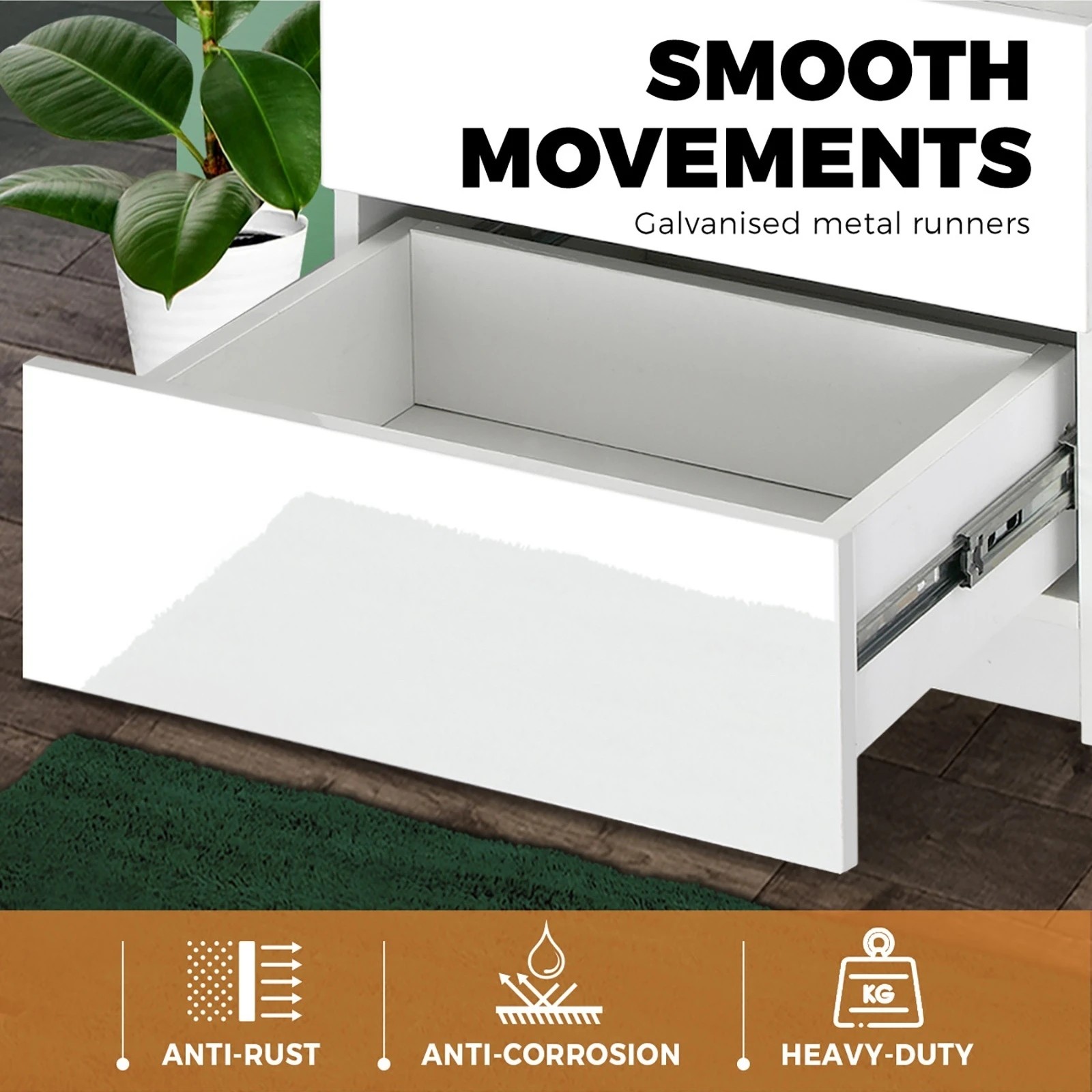 6 Oikiture Bedside Table Rgb Led 3 Drawers Nightstand Cabinet
 - White, 6 of 8