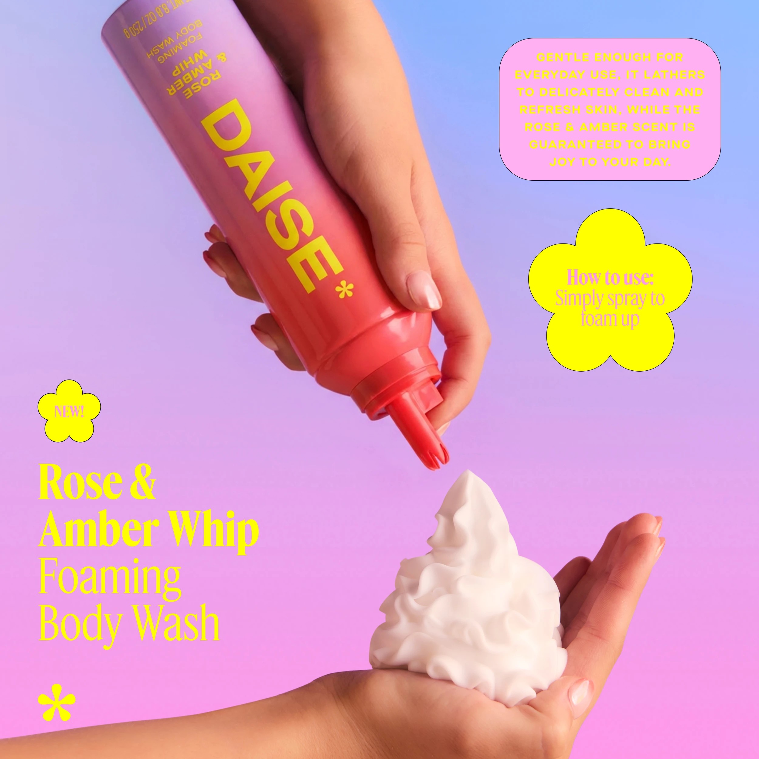 3 DAISE Foaming Body Wash 250g - Rose and Amber Whip, 3 of 8