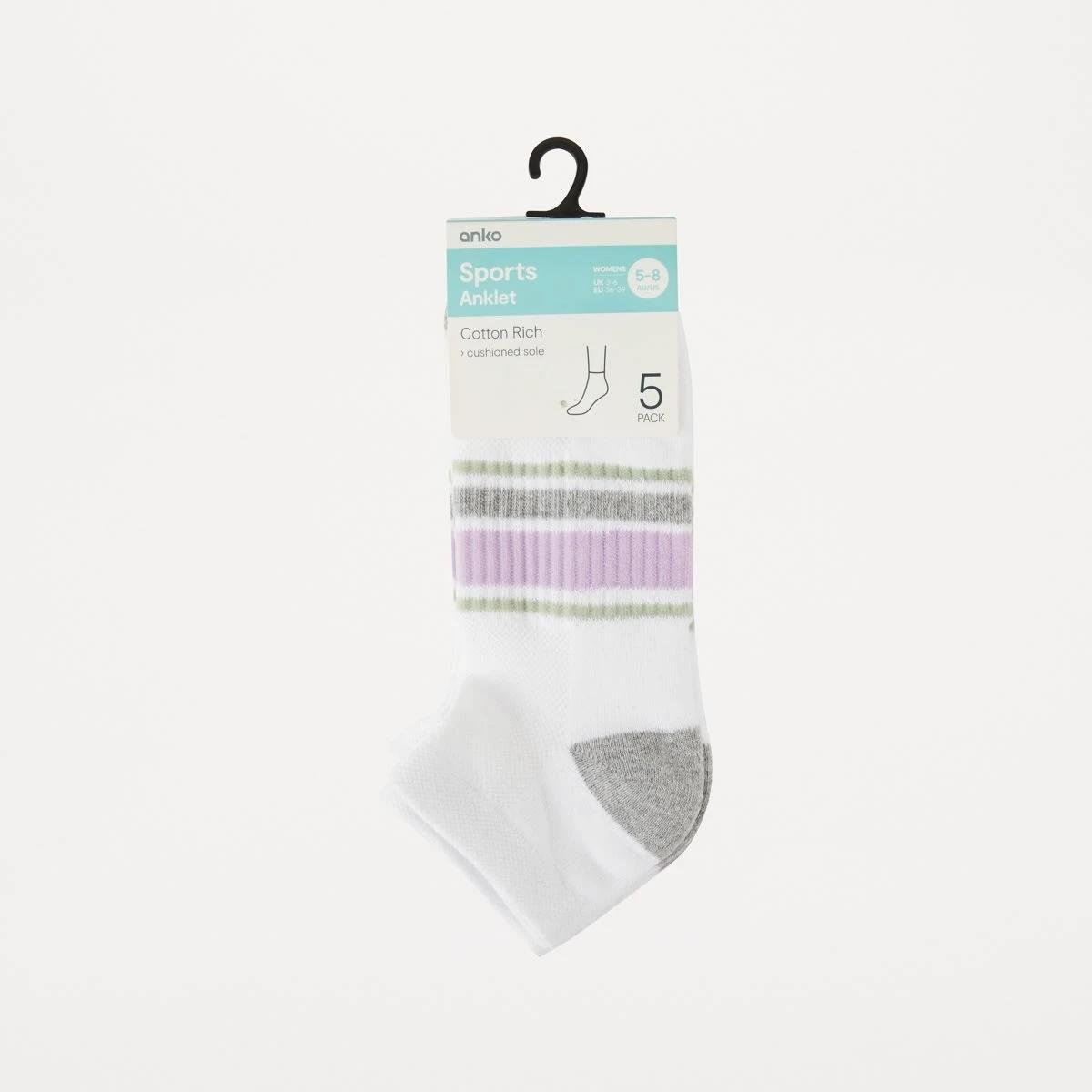 3 5 Pack Active Anklet Socks with Arch Support WHITE, PURPLE, 3 of 3