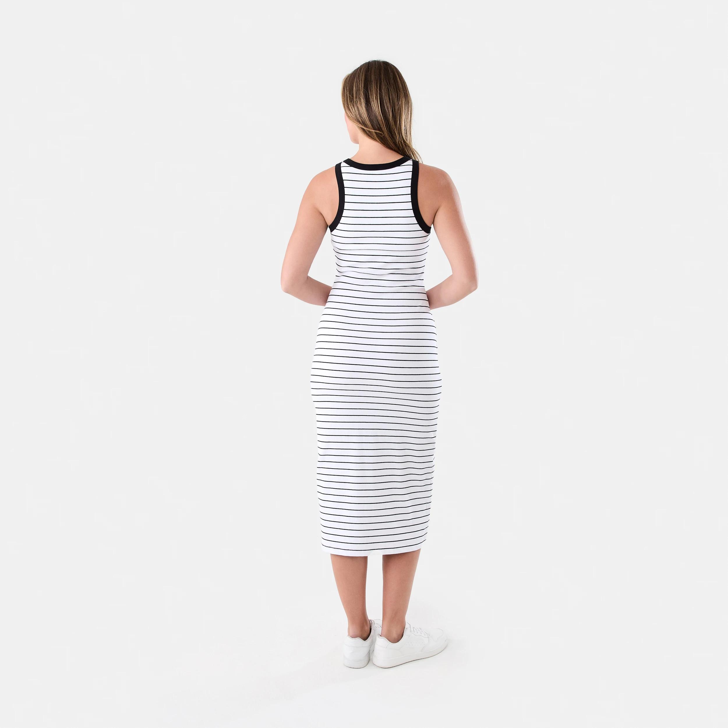 3 Sleeveless Padded Rib Midi Dress Strp Wht, 3 of 5