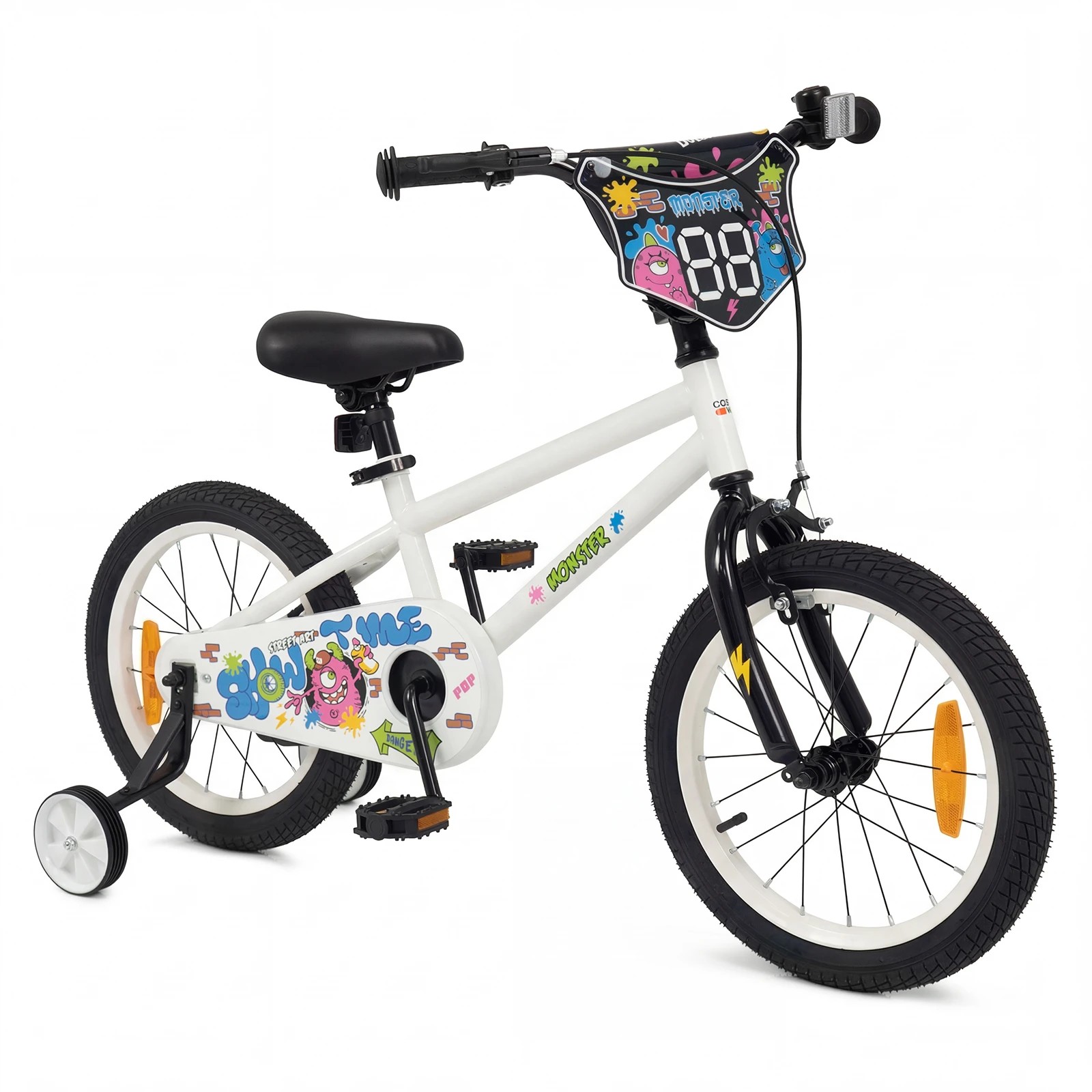 1 Costway 40cm Bike Adjustable Bicycle w/Training Wheels Handbrake Coaster Brake Reflectors - White, 1 of 3