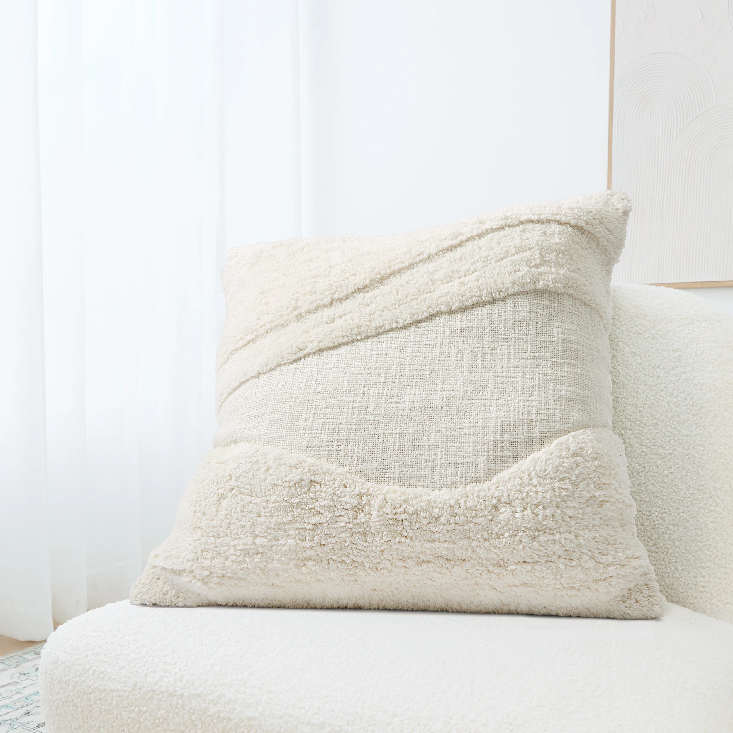 1 50cm Tufted Cushion Cover - White, 1 of 7