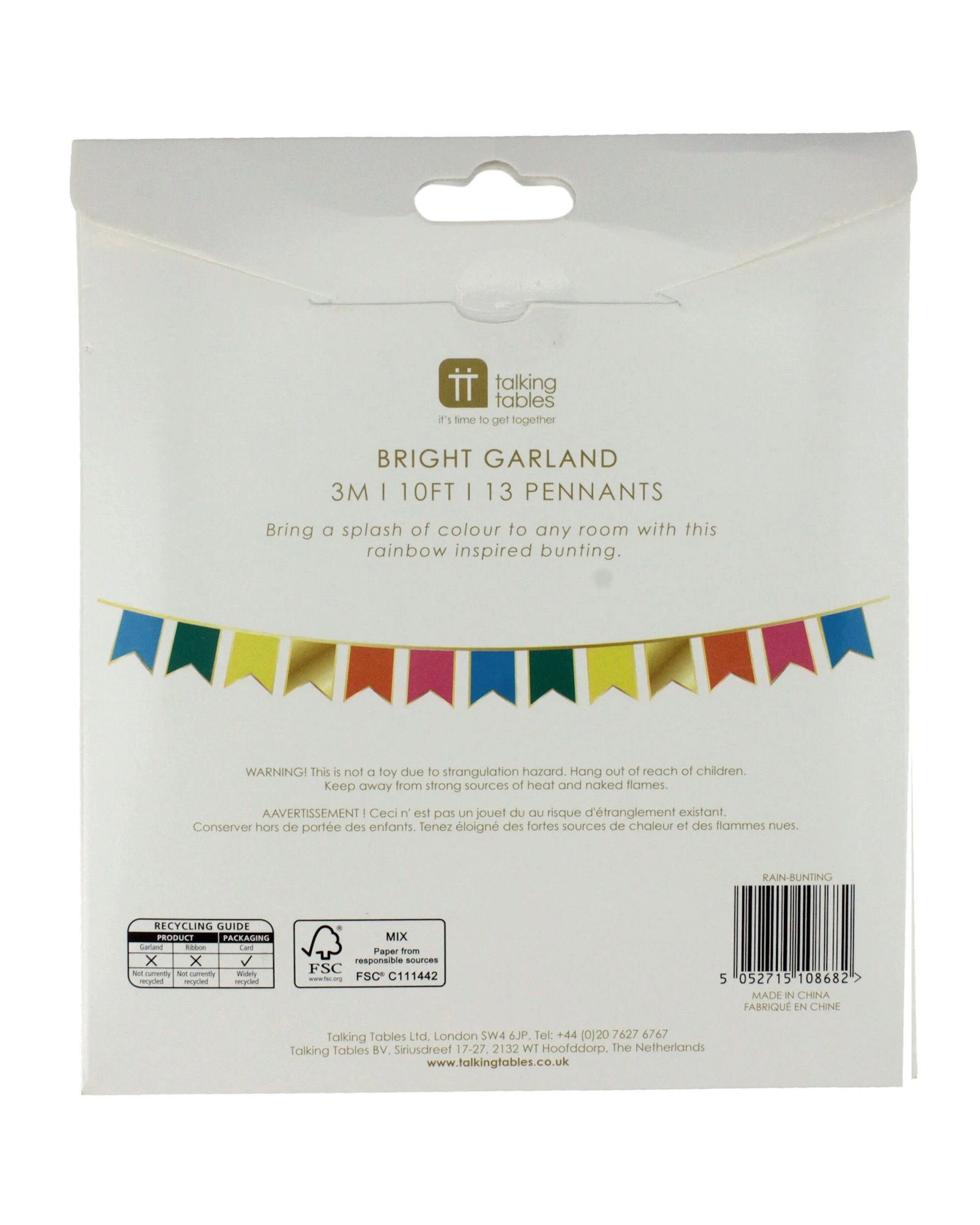 4 Talking Tables Rainbow Pennant Banner 3m - Assorted, 4 of 4