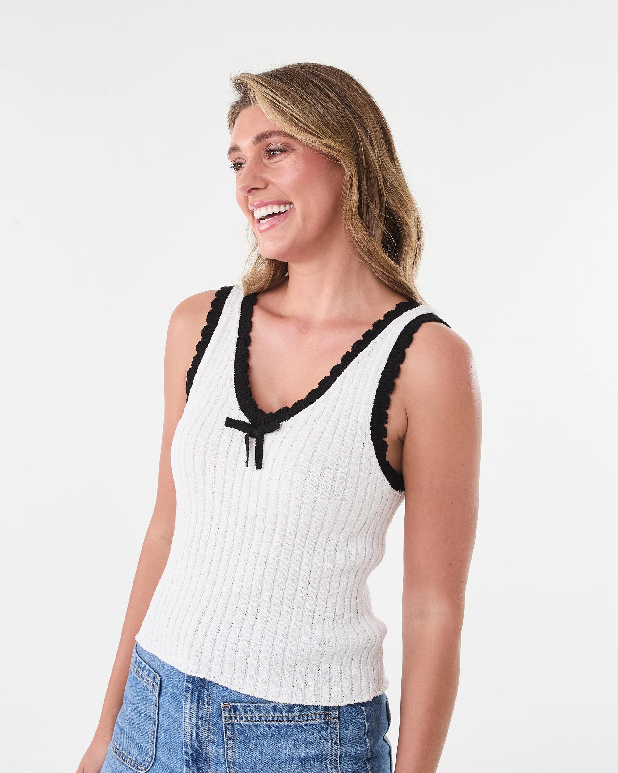 2 Bow Trim Knit Tank WHITE, 2 of 6