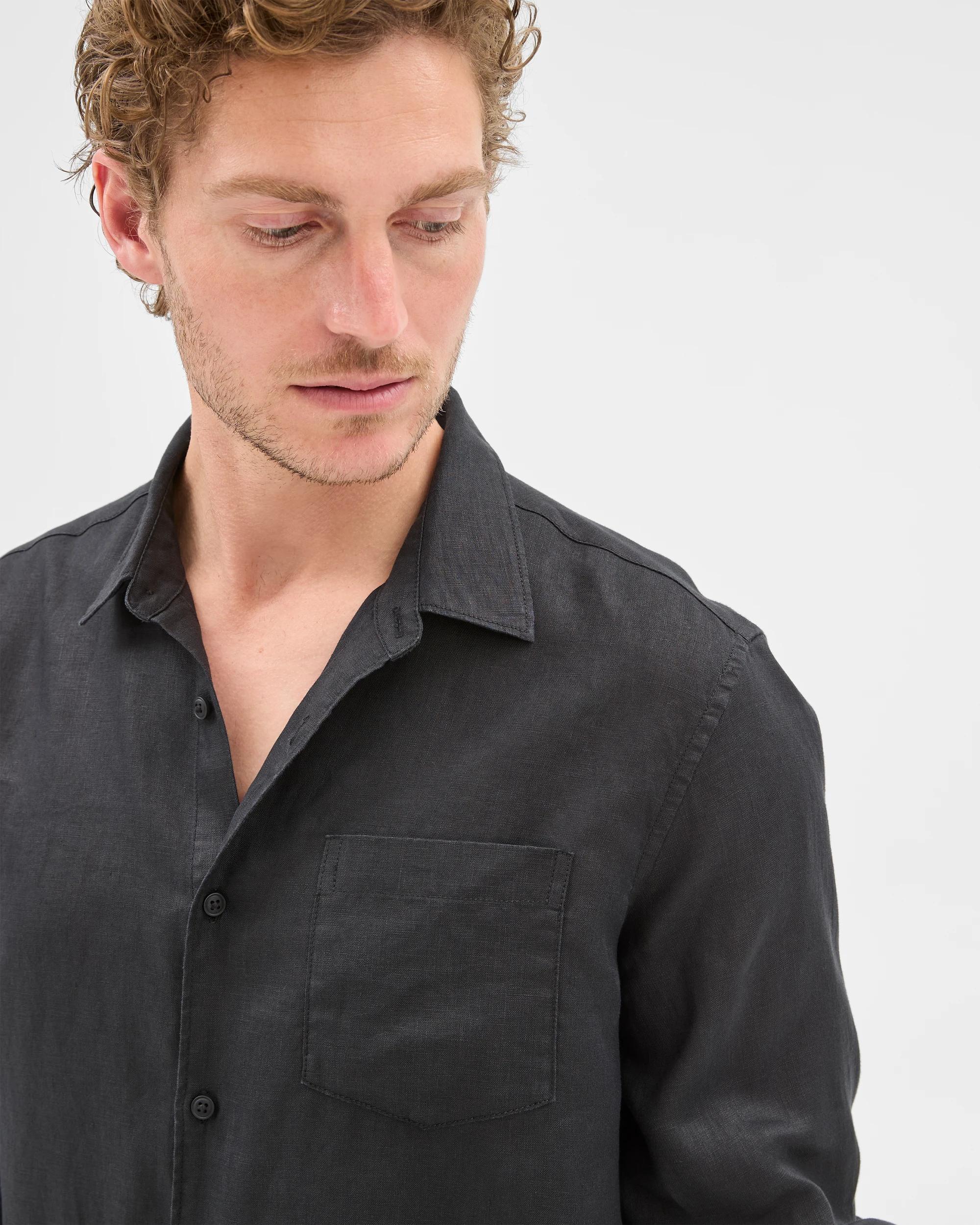 6 Target European Linen Long Sleeve Shirt BLACK, 6 of 7