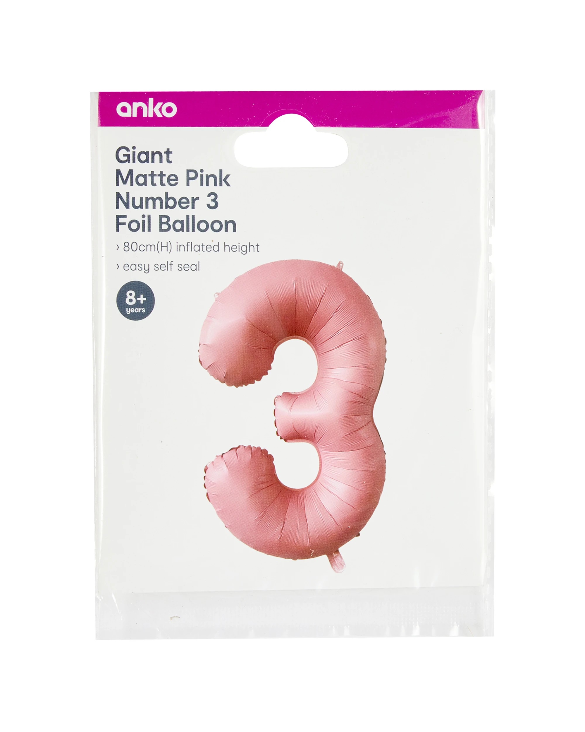 5 Giant Matte Pink Number 3 Foil Balloon, 5 of 5