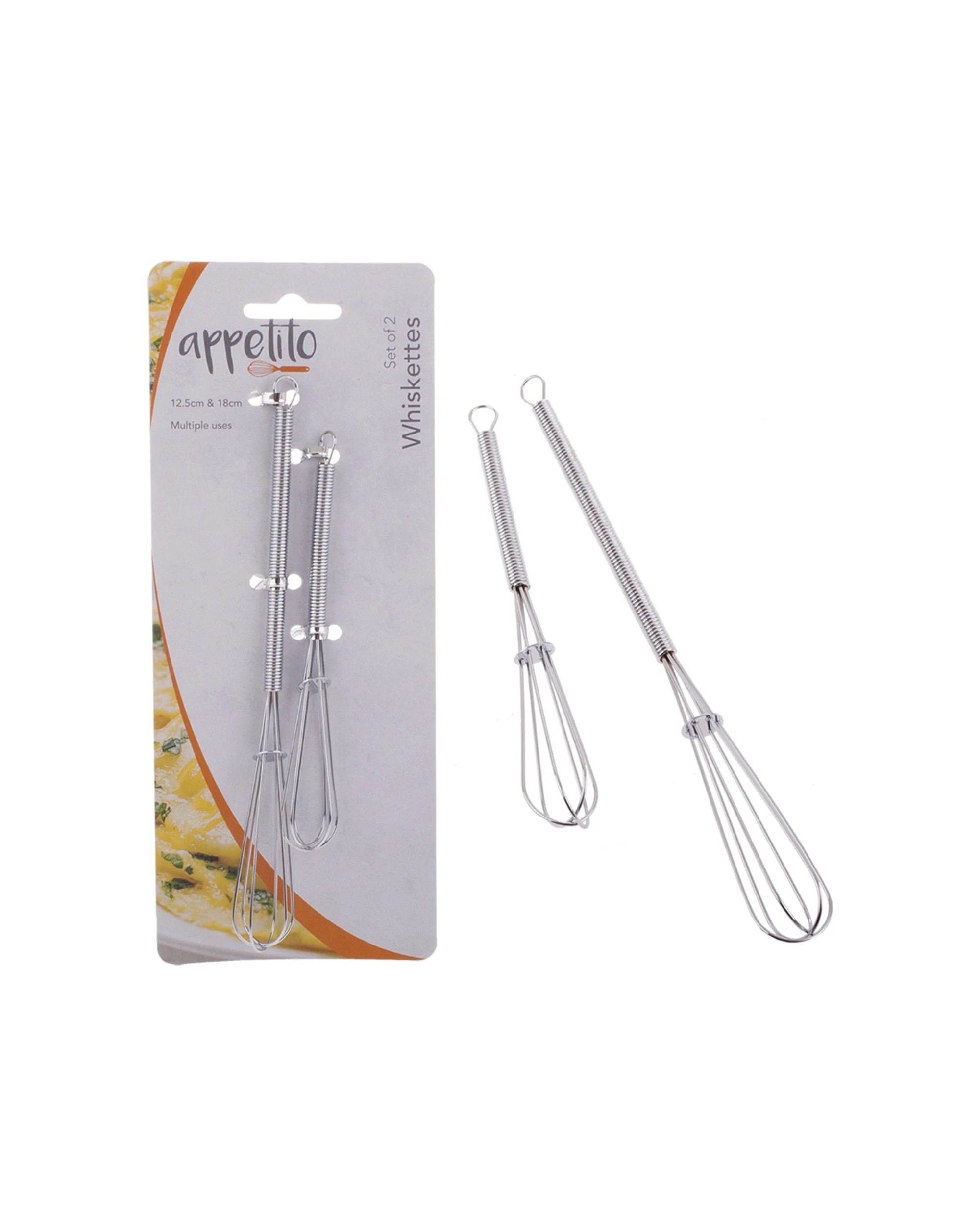 2 Appetito 2-Piece Chrome Whiskette Set 12.5cm & 18cm - Plain, 2 of 3