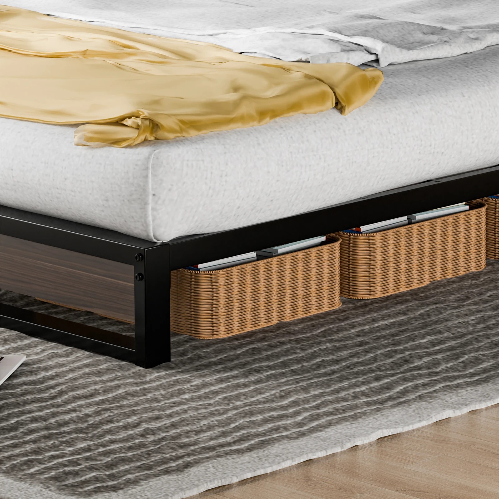 8 Alfordson Metal Bed Frame Double Size Industrial Platform Mattress Base - Wood - Natural, 8 of 10