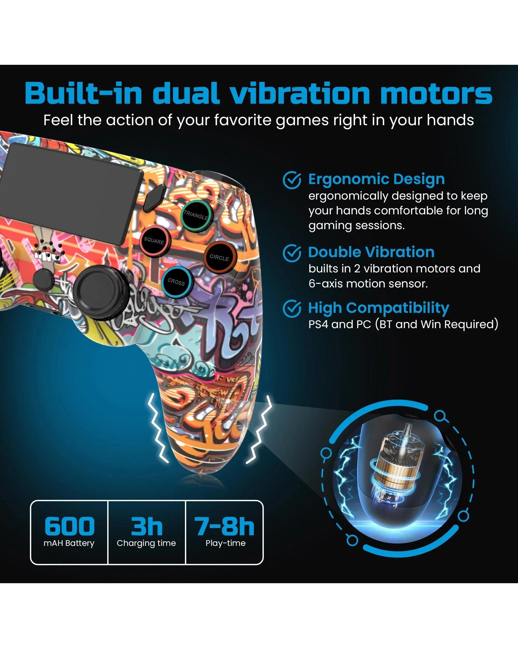 5 Playmax Wireless Controller for PS4 and PC - Graffiti - Multi, 5 of 5