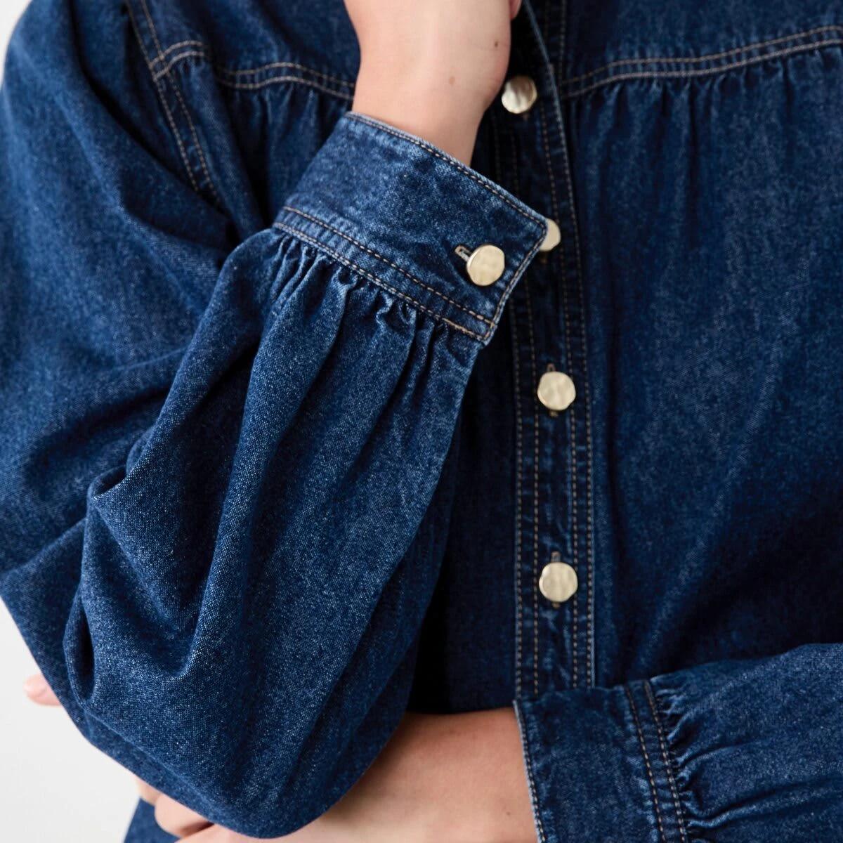 7 Long Balloon Sleeve Top Dark Wash, 7 of 7