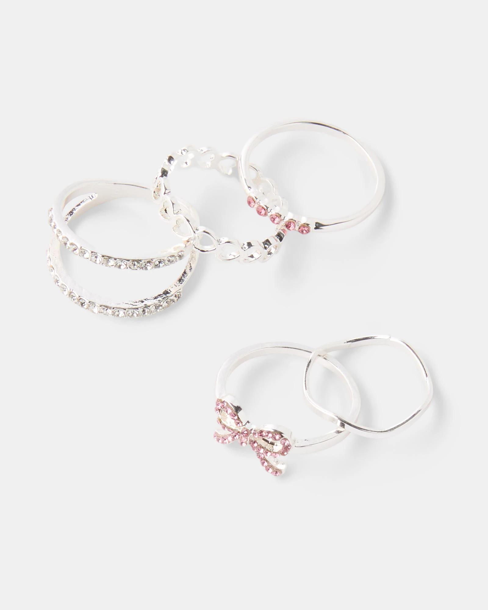 2 5 Pack Bow Rings - Silver Tone Silver, 2 of 4