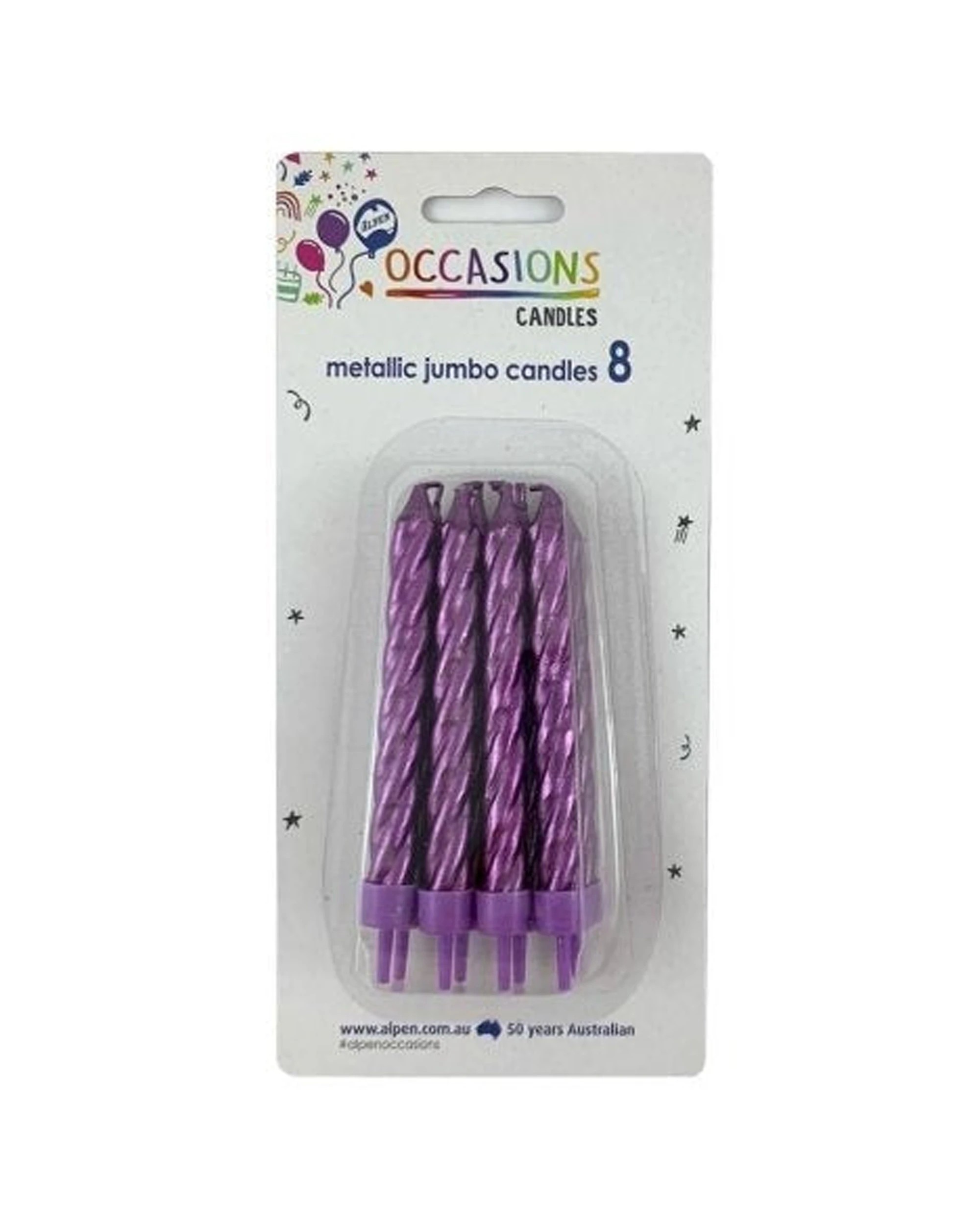1 Alpen 8pc Candle Jumbo Metallic With Holders Party Cake Candles Set - Purple, 1 of 1