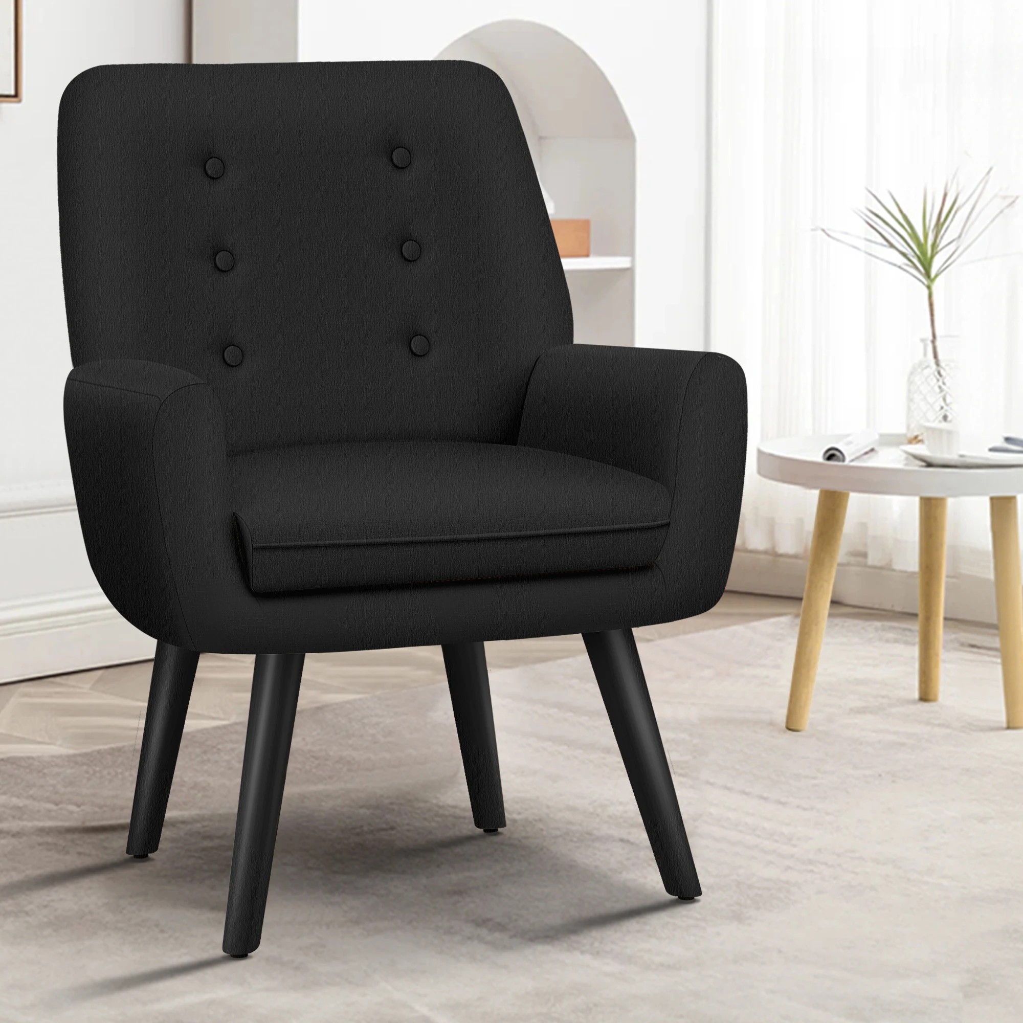 2 Alfordson Armchair Lounge Chair Tub Accent Chairs Fabric Couch Sofa - Black, 2 of 9