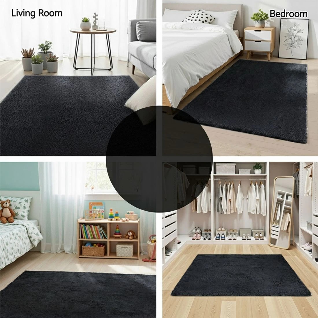 8 Artiss Floor Rug 140x200cm Plush Area Shaggy Rug Living Room Bedroom Carpet - Black, 8 of 9