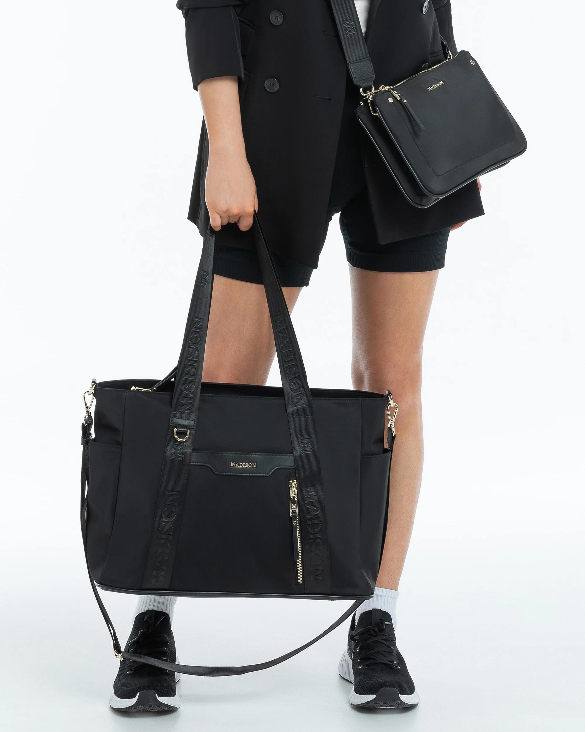 3 Madison Accessories Anita Large Nylon Tote Bag BLACK, 3 of 7