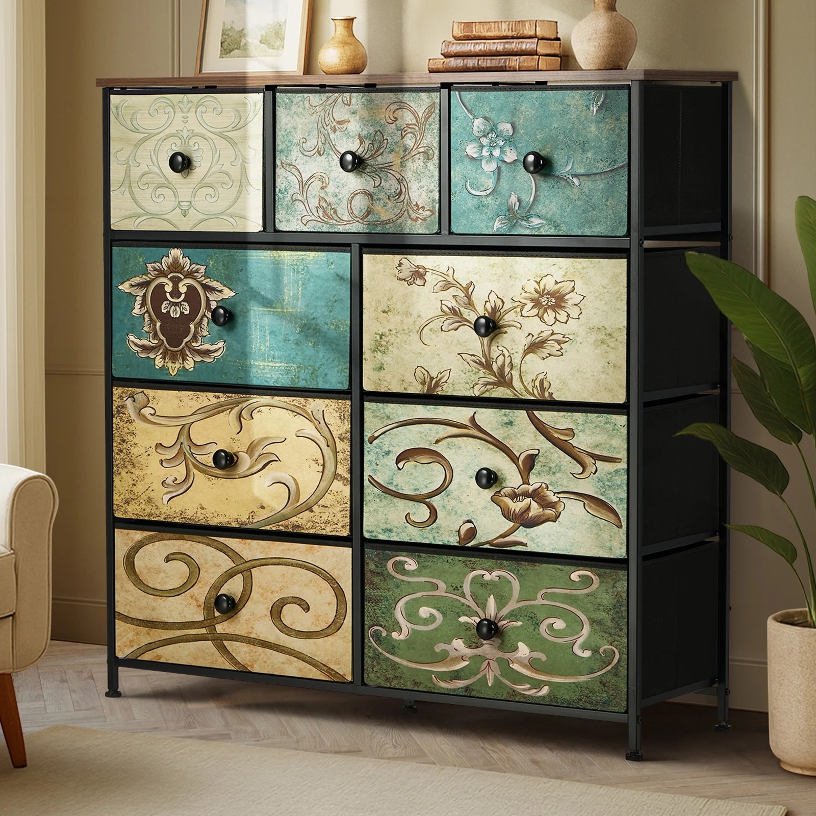 3 Oikiture 9 Chest of Drawers Fabric Storage Dresser Vintage Tallboy Organizer - Multi, 3 of 6