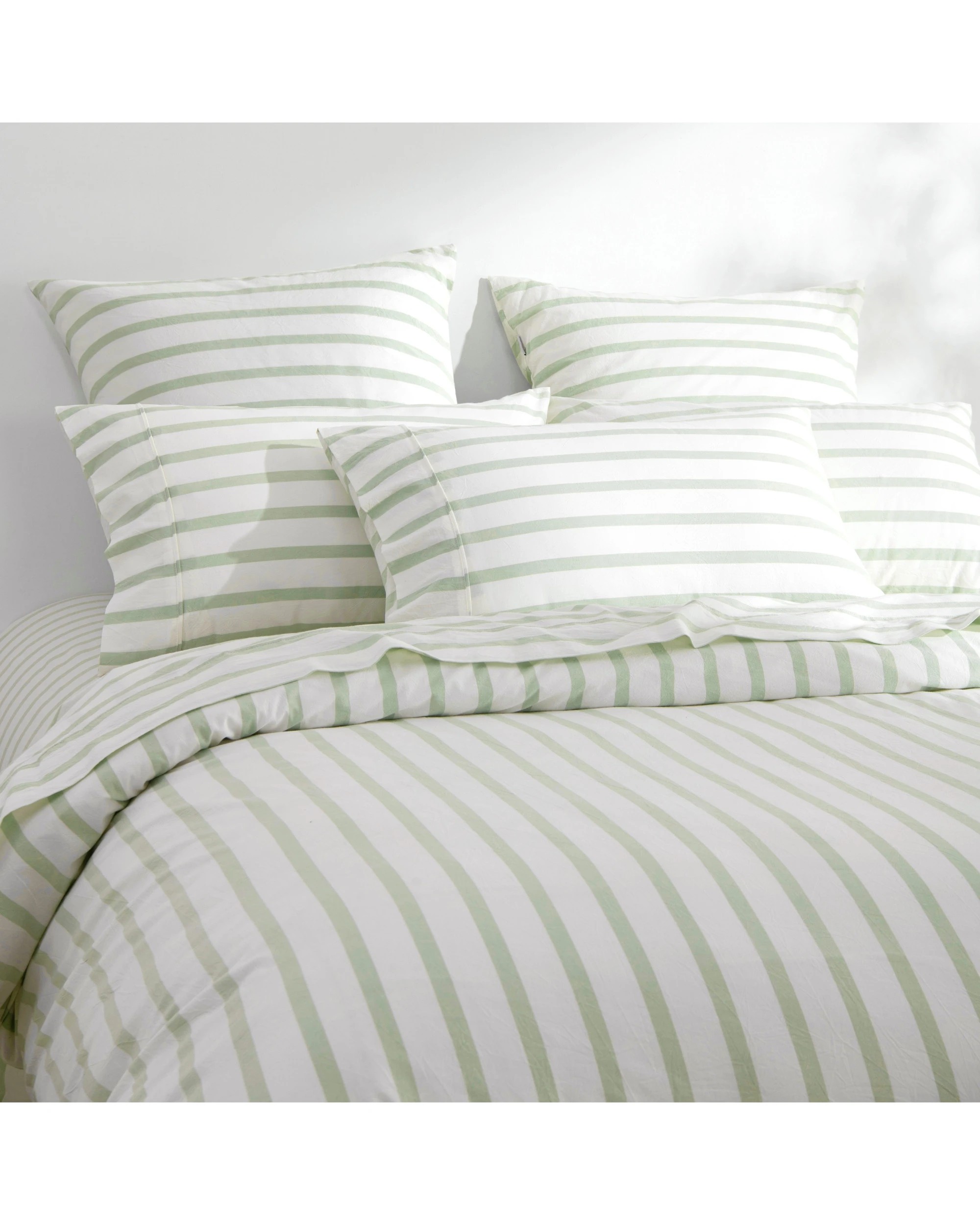2 Dreamaker Bask Yarn Dyed Washed Cotton Striped Quilt Cover Set - Queen Bed - Sage, 2 of 7