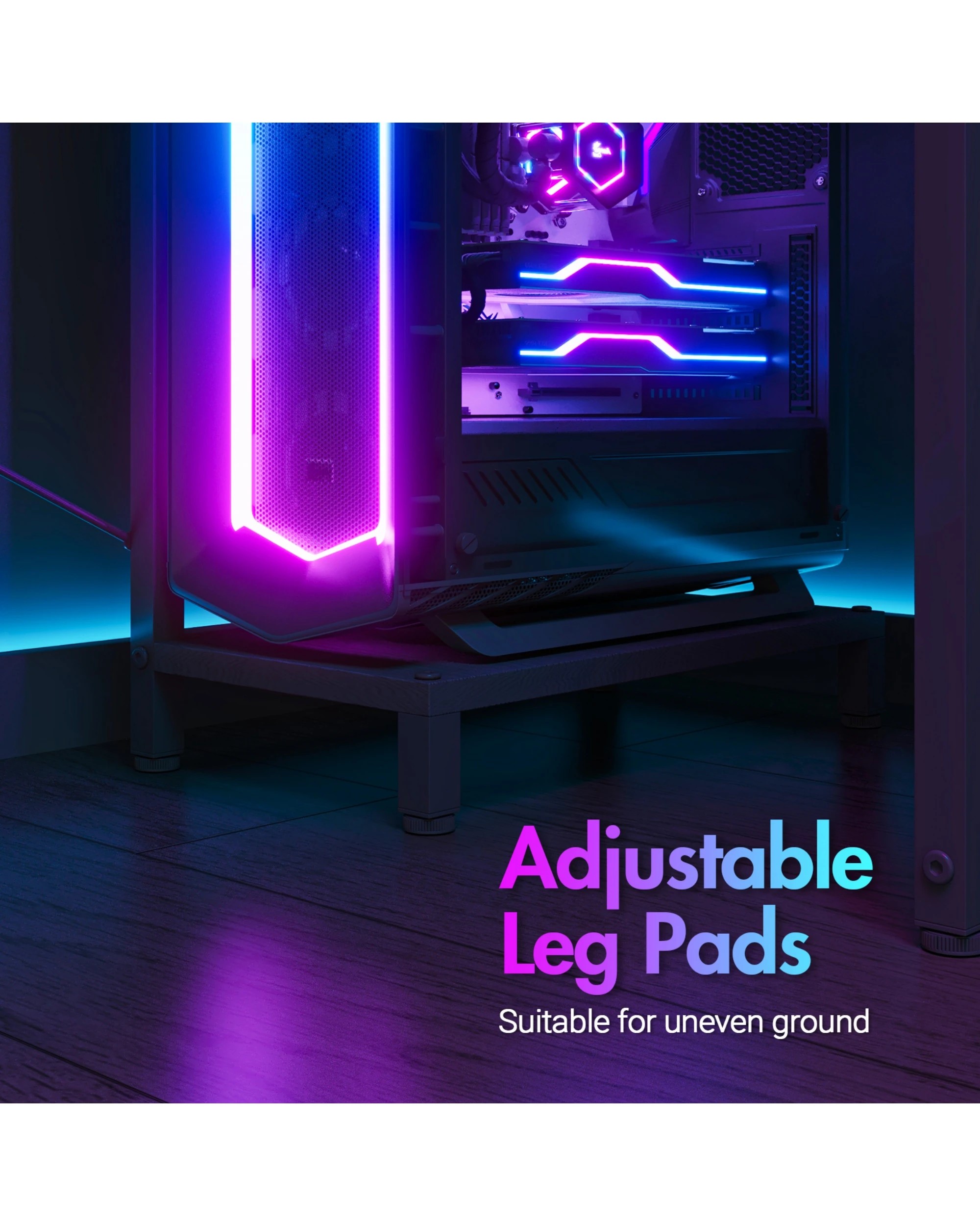 3 Advwin L Shaped Gaming Desk 140cm With Led Lights & Power Outlets Convertible Computer Desk With Monitor Stand Black, 3 of 5