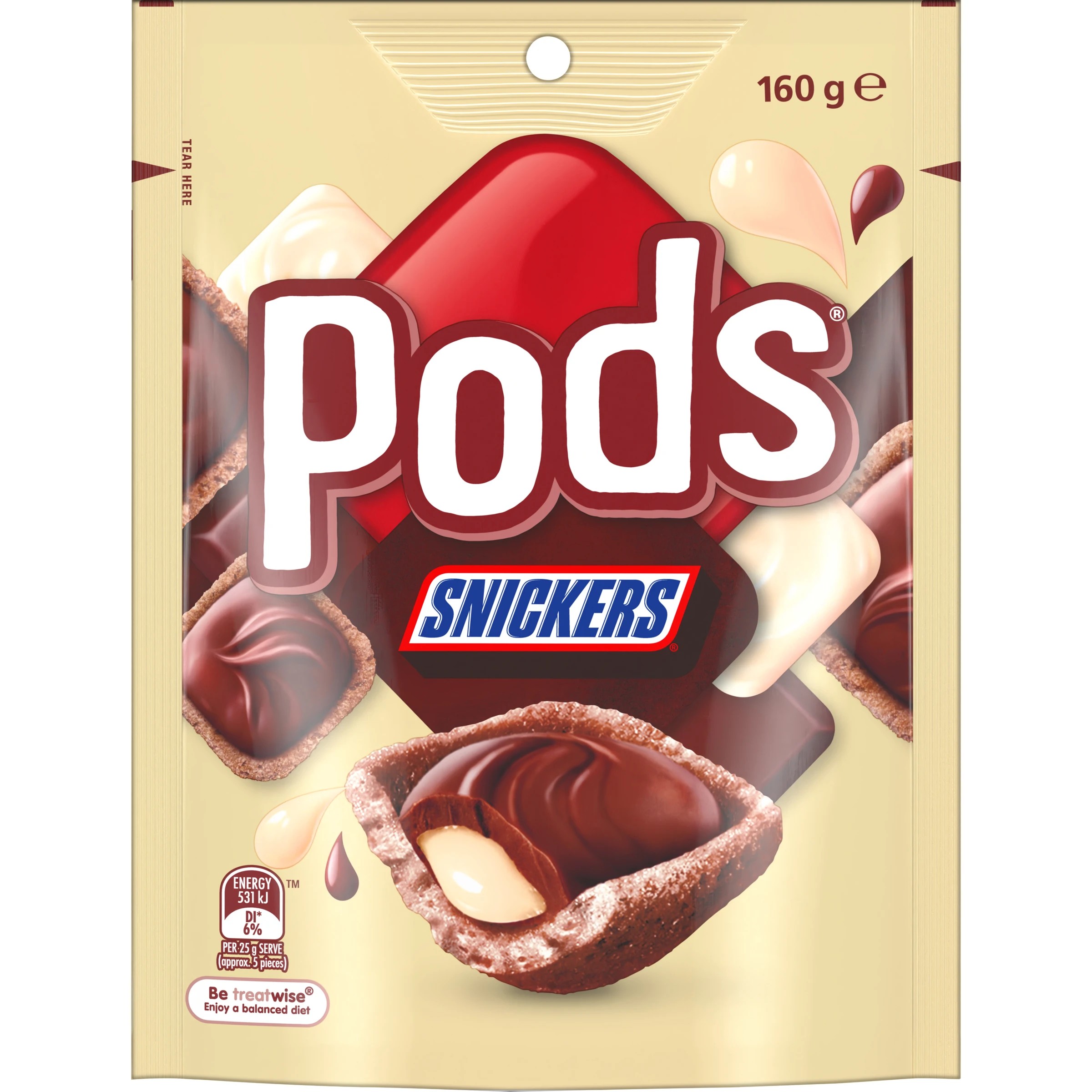 1 Pods Snickers Chocolate Snack & Share Bag 160g, 1 of 7