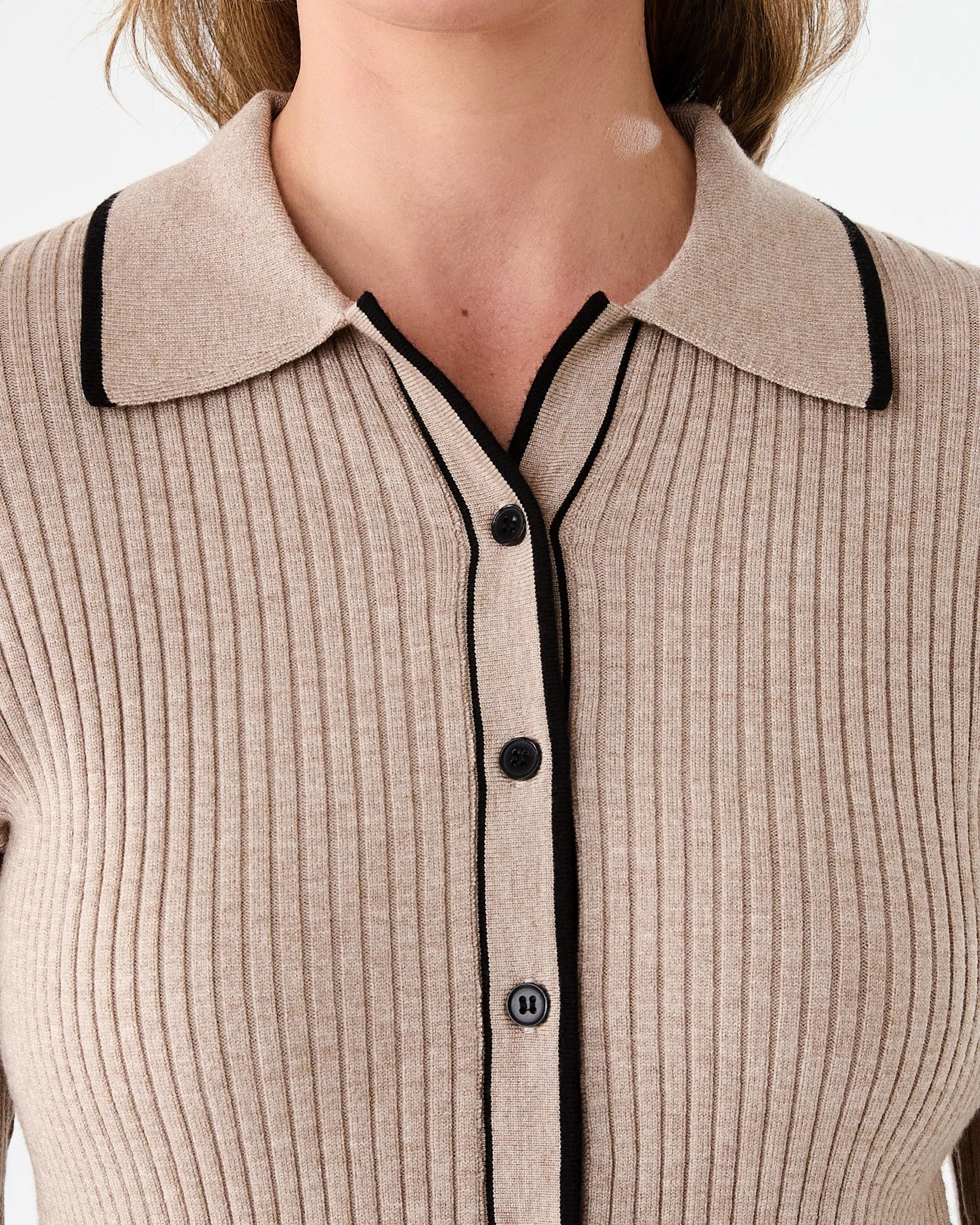 5 Long Sleeve Tipped Polo Top Bge Otml, 5 of 7