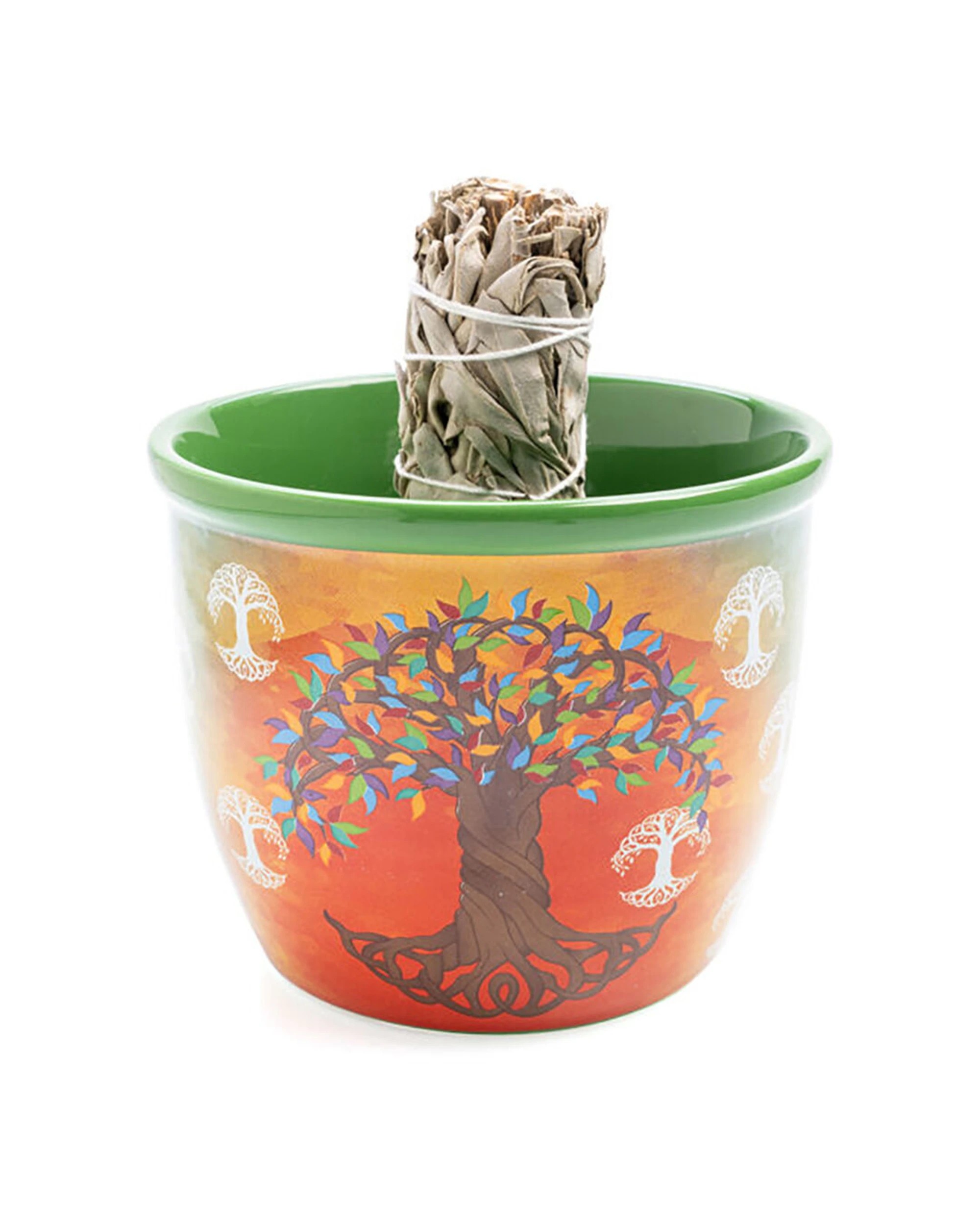 5 MDI Smudge Bowl Sage & Incense Burner Ceramic Tree Of Life 12.5x10.5cm - Orange, 5 of 5