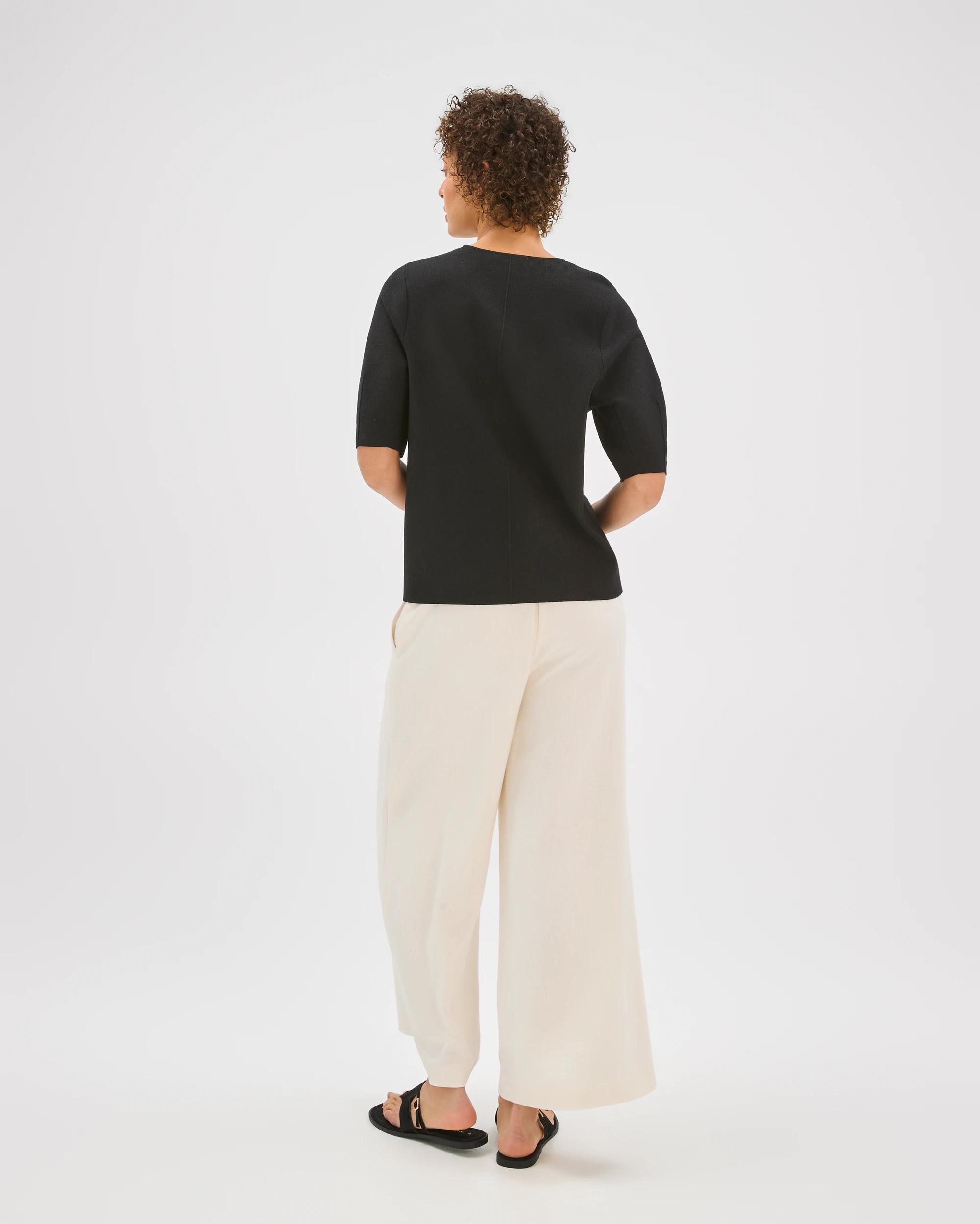 7 Preview Lantern Short Sleeve Crepe Knit Top BLACK, 7 of 7