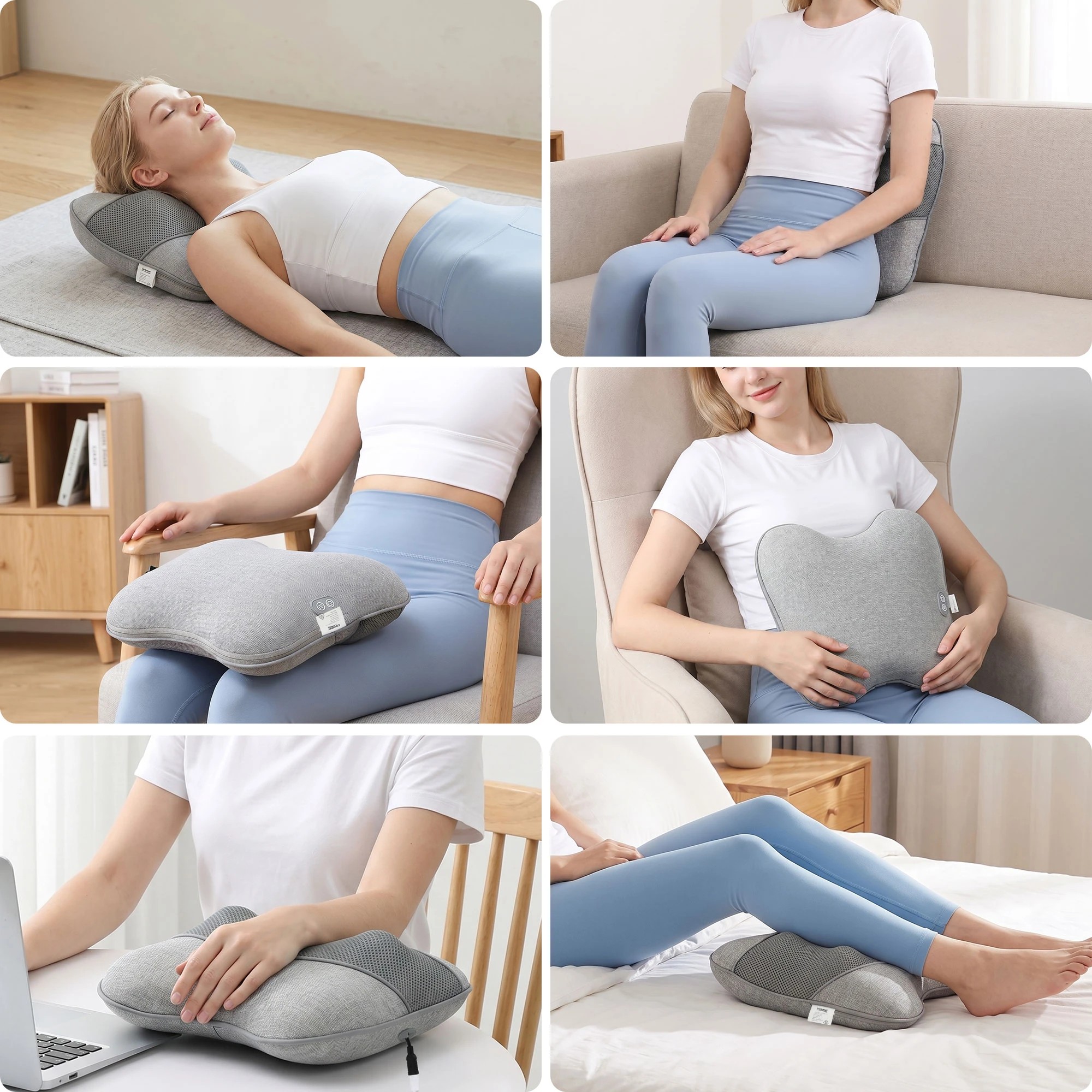 5 Livemor USB Back Massager with Heat, Neck & Shoulder Massage Pillow for Pain Relief - Grey, 5 of 7