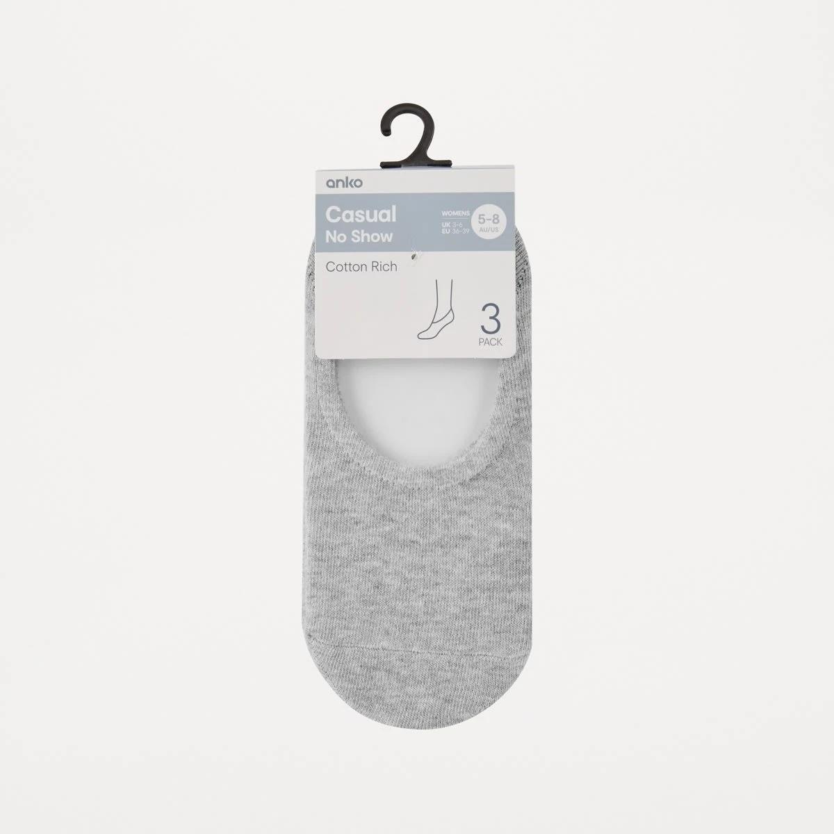 3 3 Pack No Show Socks GREY MARLE, 3 of 3