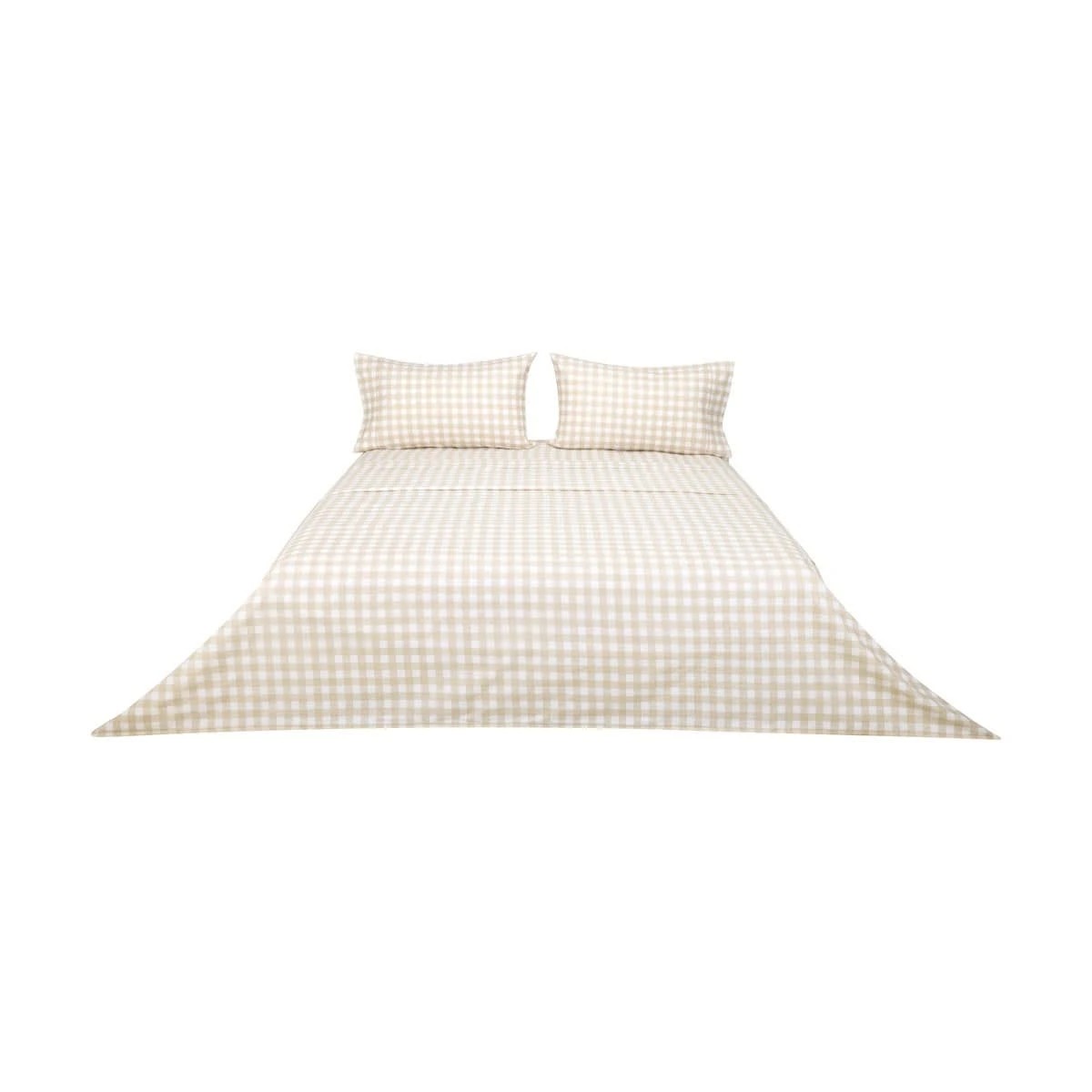 6 Gingham Cotton Flannelette Sheet Set - Queen Bed, Tan, 6 of 8