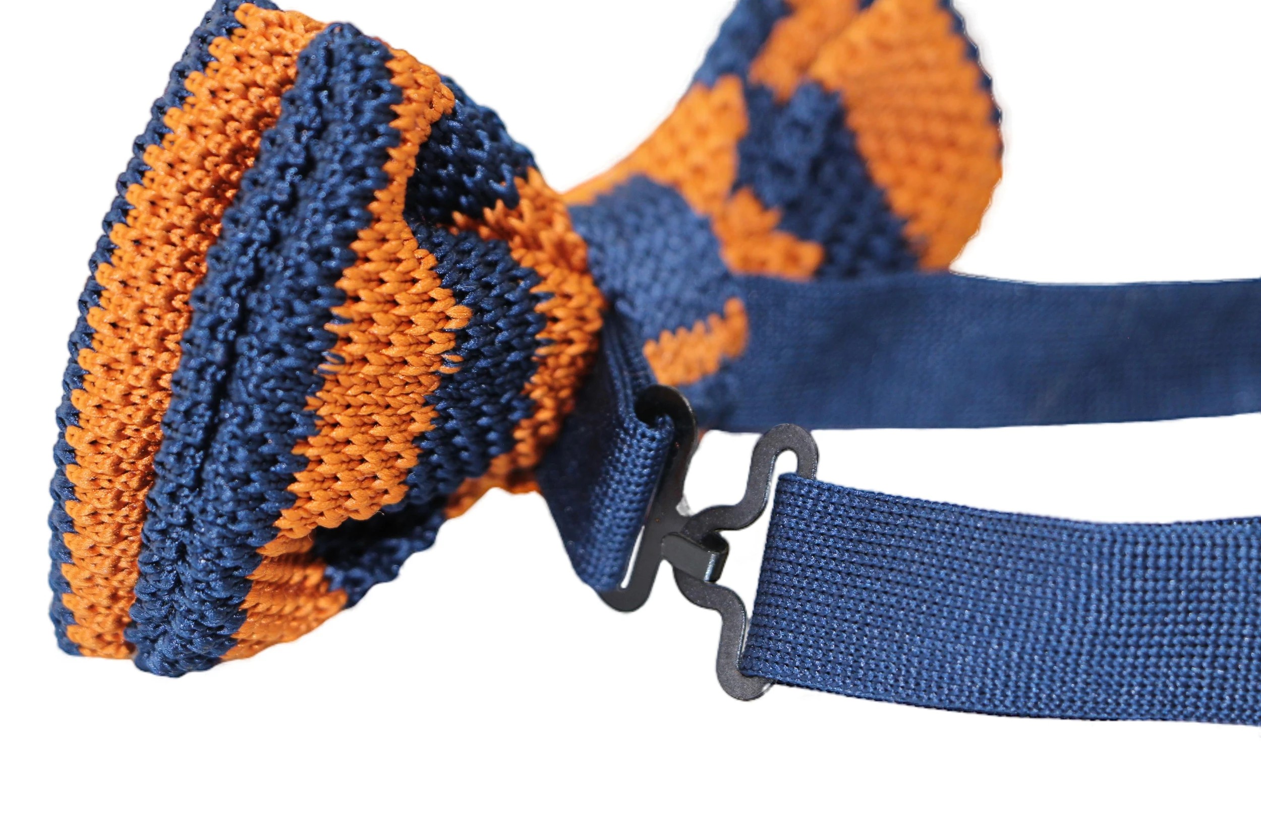 3 Zasel Mens Navy And Bronze Thick Vertical Striped Knitted Bow Tie - Multi, 3 of 4