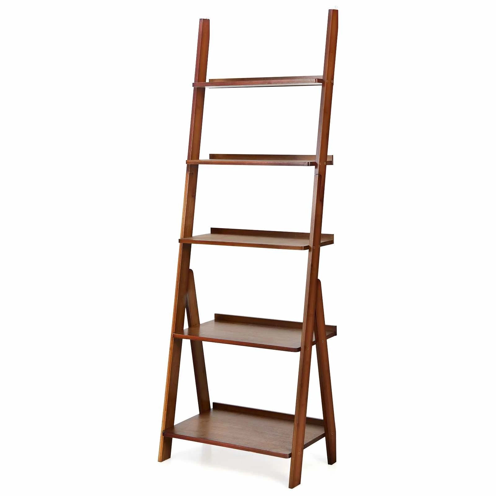 1 Costway 5-Tier Ladder Shelf Bamboo Bookshelf Display Storage Rack Plant Flower Stand, 1 of 3