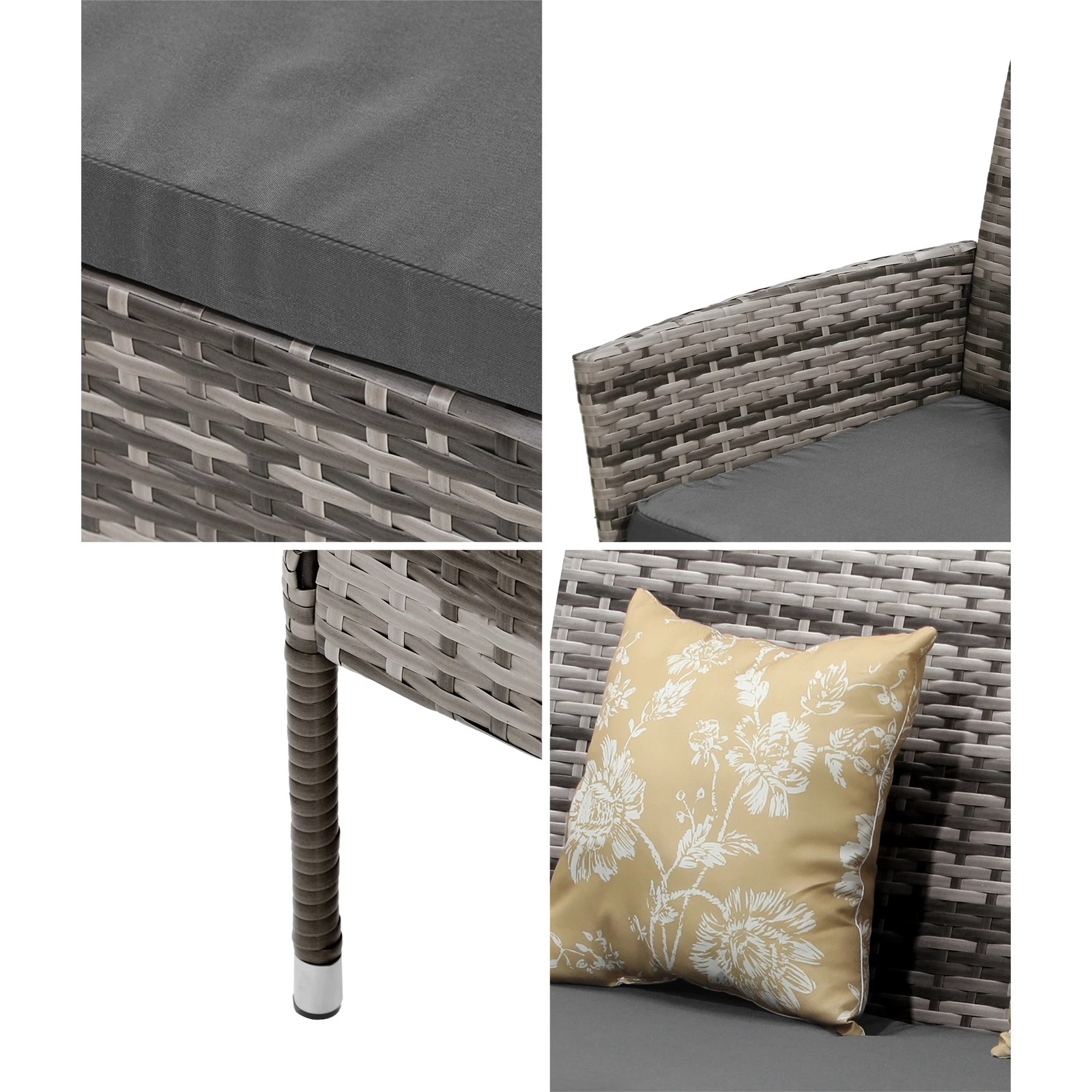 6 Livsip Outdoor Furniture 4-piece Lounge Setting Chairs Table Wicker Set Patio
 - Grey, 6 of 10