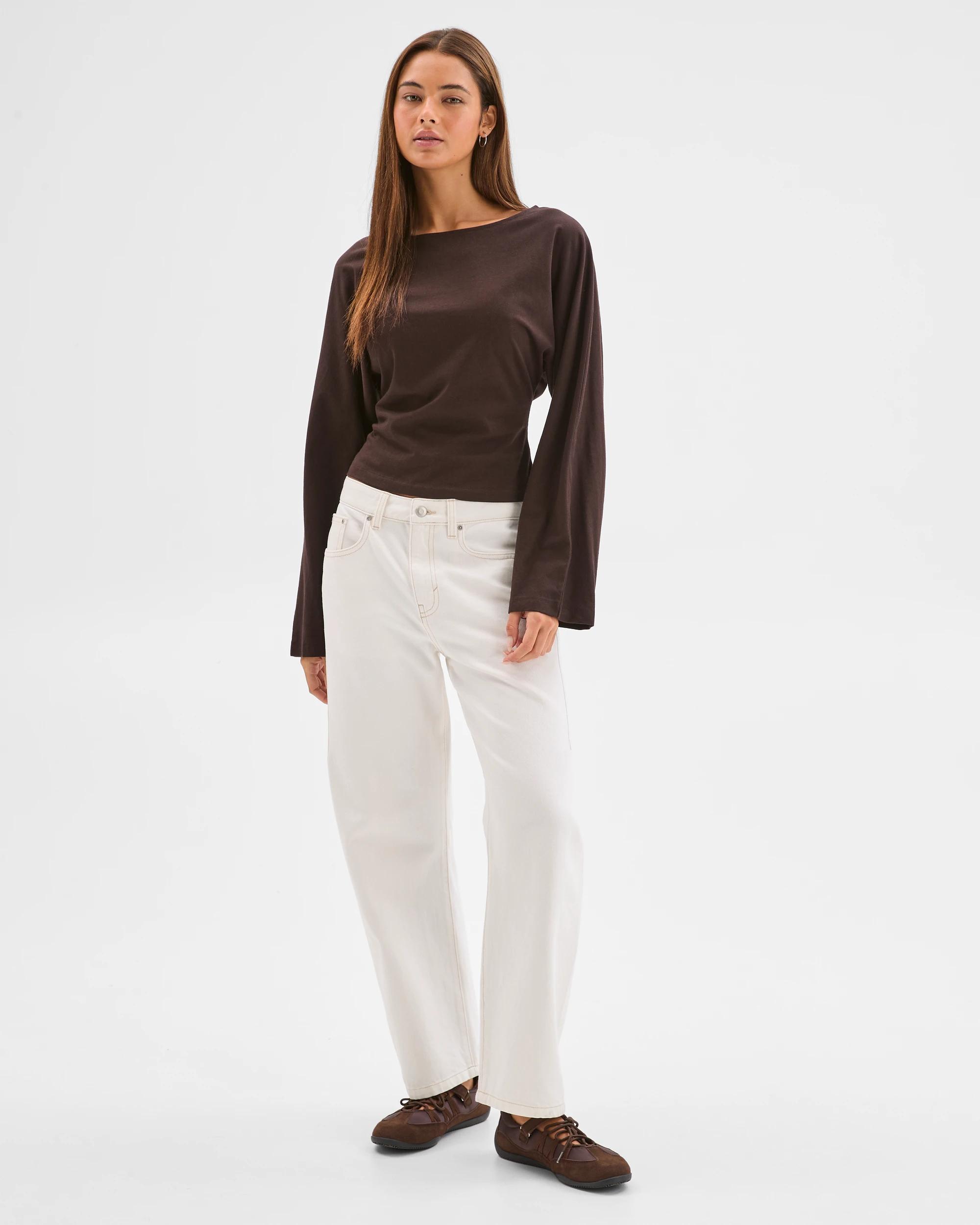 2 Lily Loves Australian Cotton Cinch In Long Sleeve Top TRUFFLE, 2 of 7