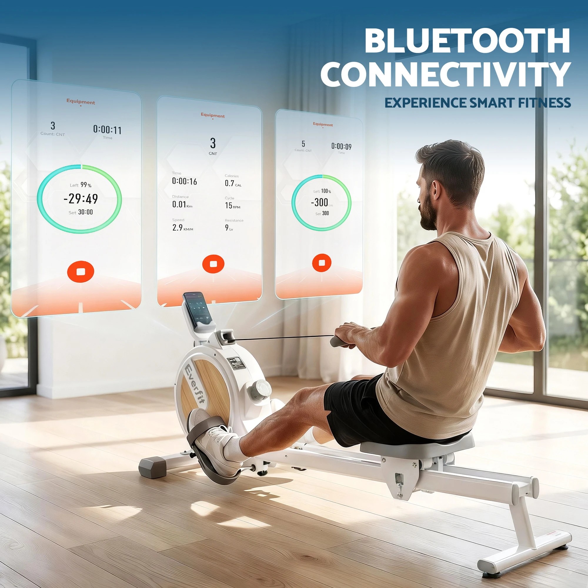 2 Everfit Rowing Machine for Home Magnetic Rowing Machine App Compatible Quiet Exercise - Multi, 2 of 6