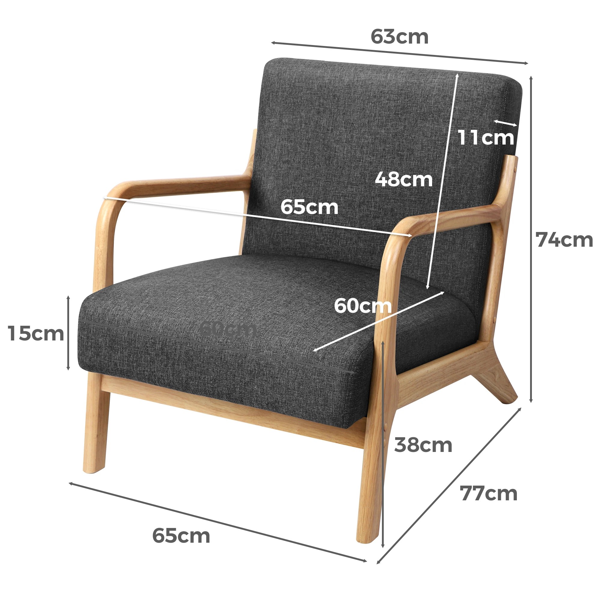 6 Alfordson Armchair Lounge Chair Bentwood Accent Chairs Single Sofa Couch - Dark Grey, 6 of 9