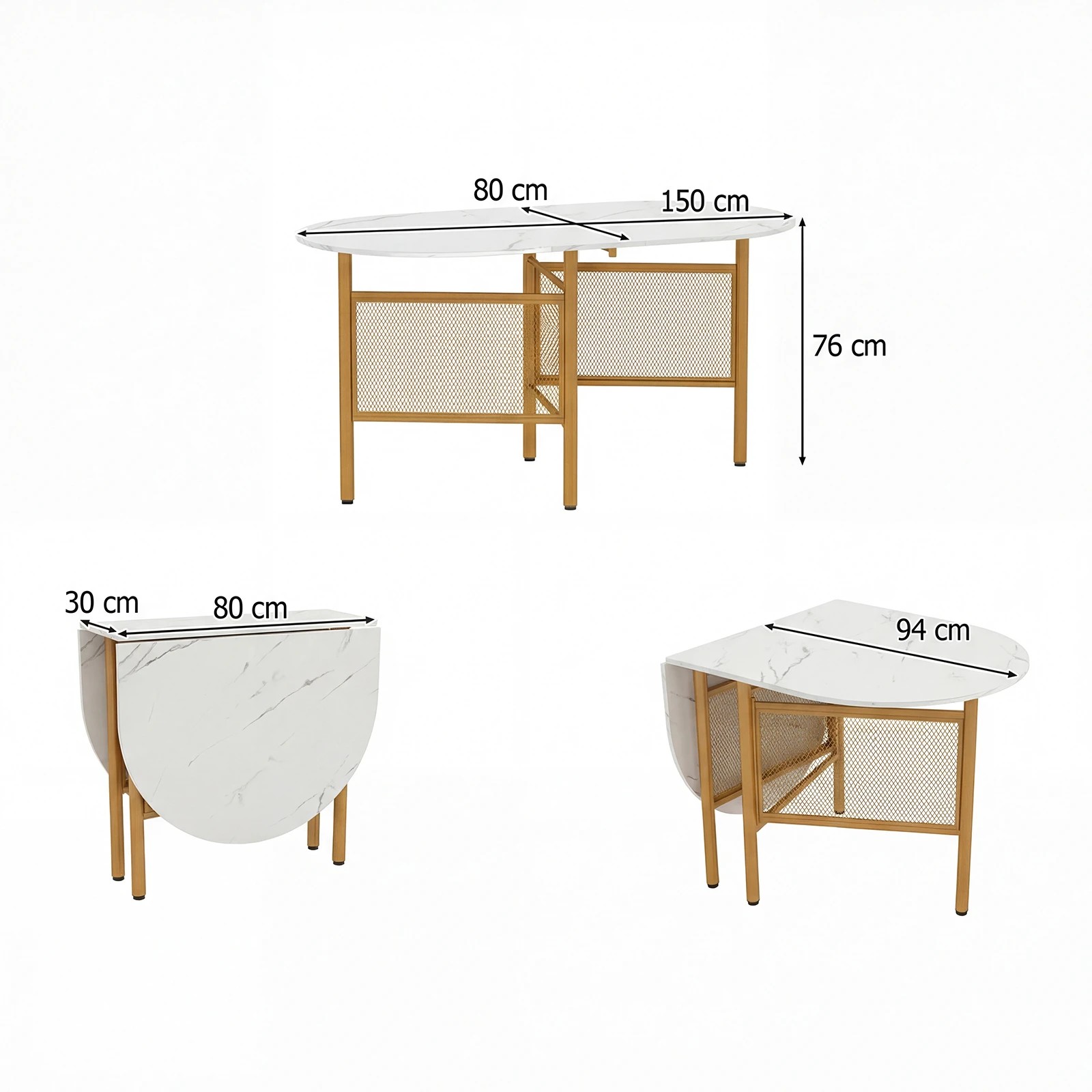 4 Costway Extendable Dining Table 1.5m Drop Leaf Folding Kitchen Counter Height Writing Craft - White, 4 of 4