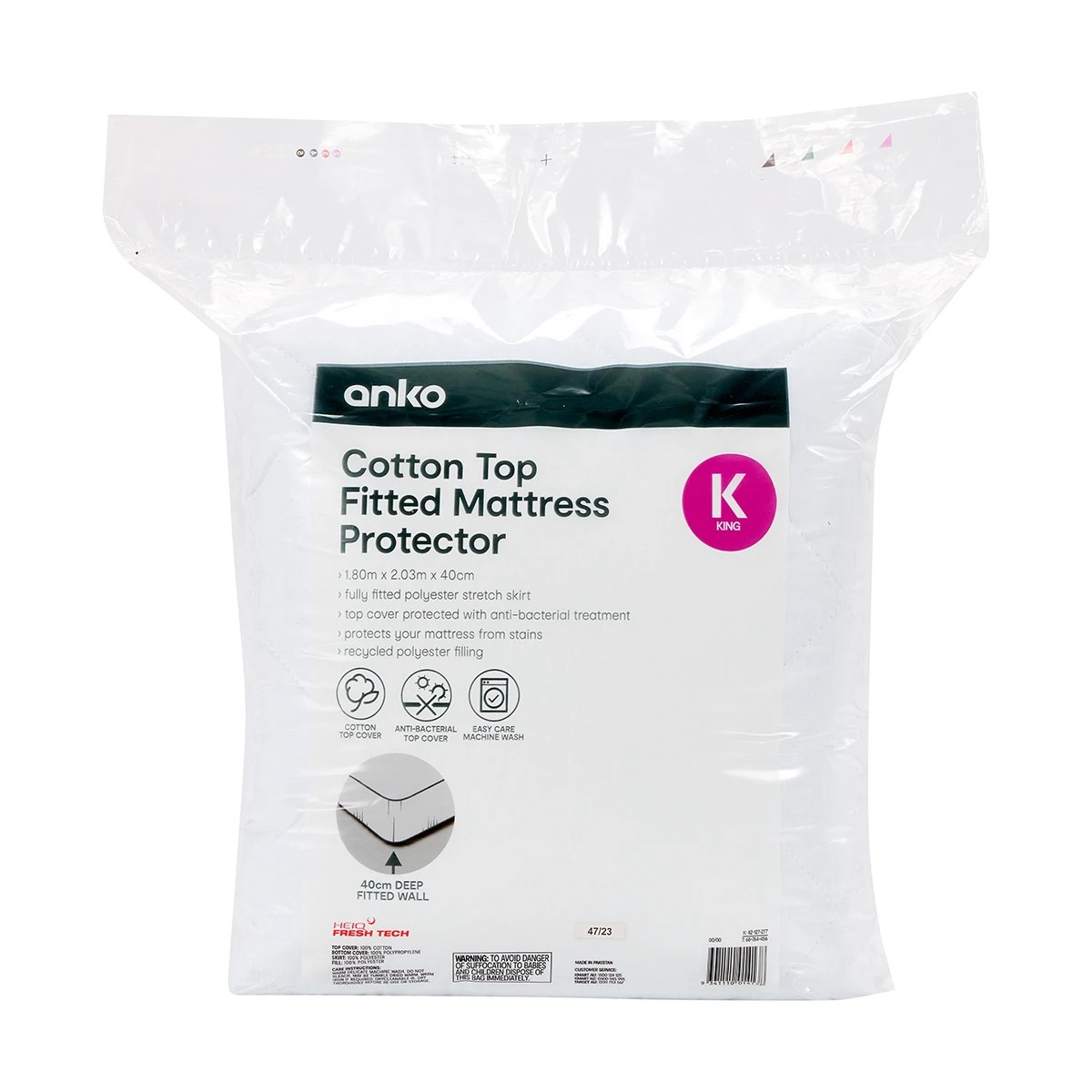 1 Cotton Top Fitted Mattress Protector - King Bed, White, 1 of 4