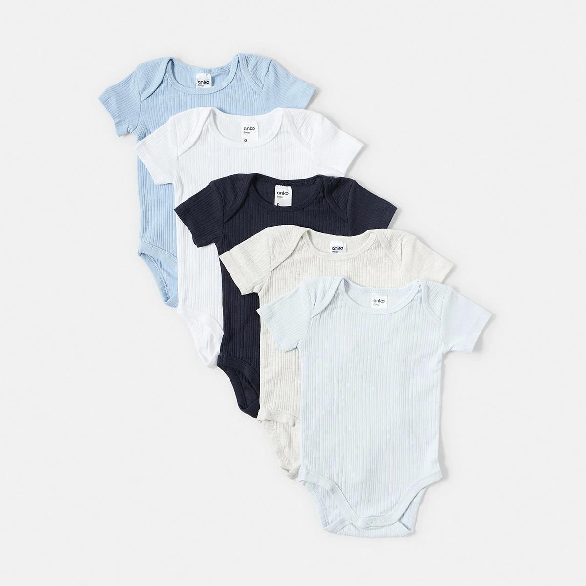 1 5 Pack Short Sleeve Bodysuits Blue, 1 of 10